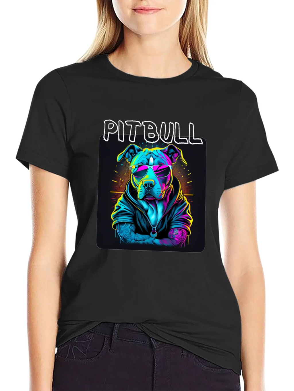 Cool Pitbull T-Shirt - Neon Style Dog Design product image 2