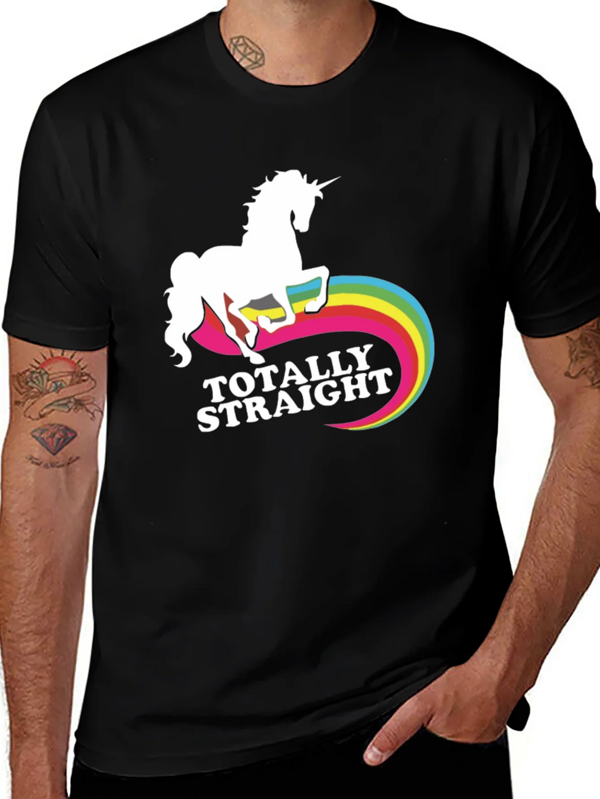 Totally Straight Unicorn T-Shirt Funny Rainbow Novelty Tee product image 1