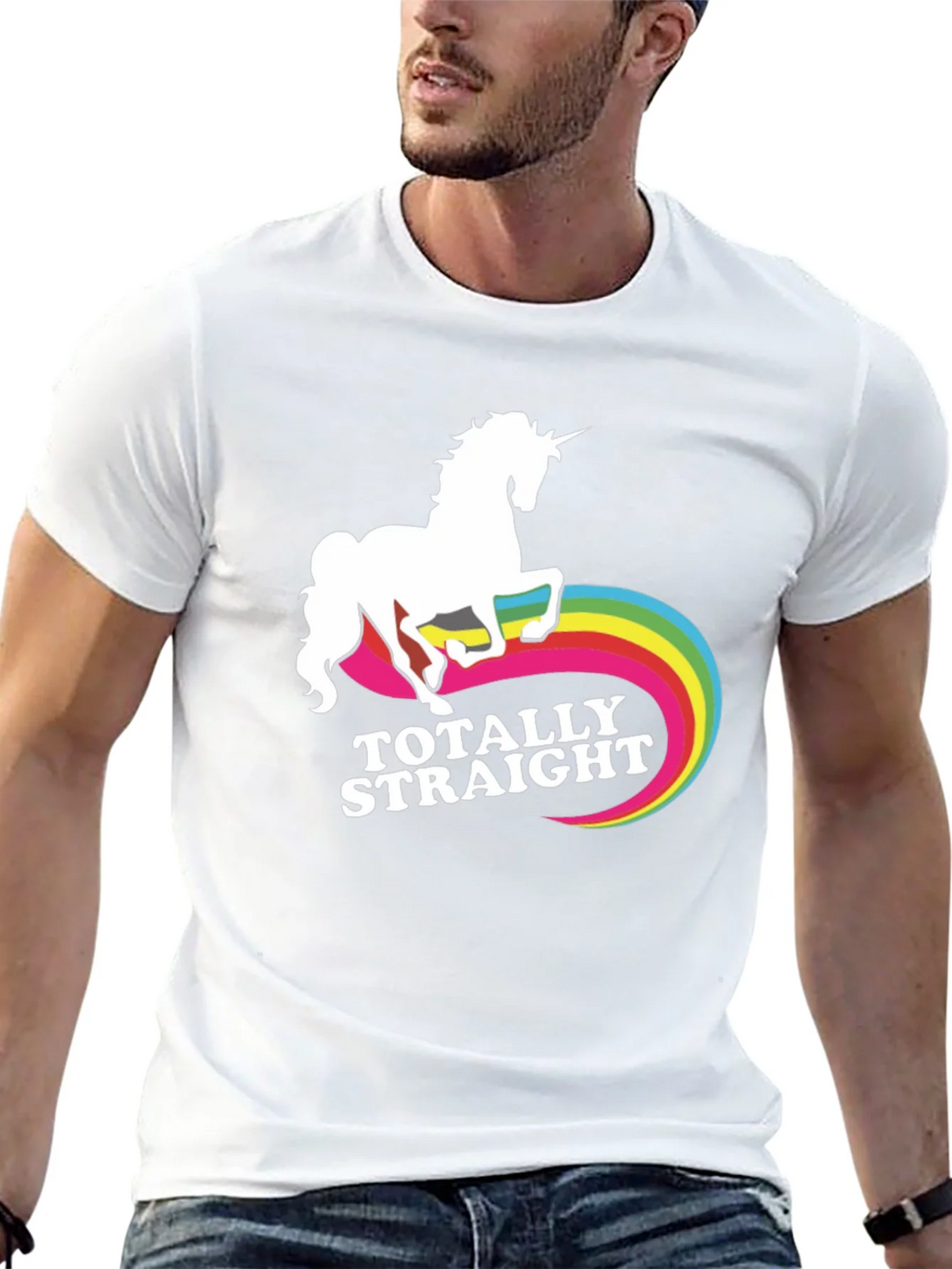 Totally Straight Unicorn T-Shirt Funny Rainbow Novelty Tee product image 8