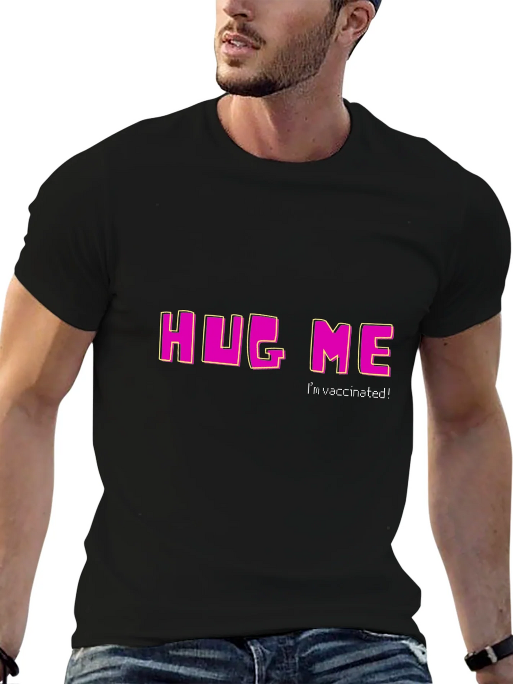 Hug Me Im Vaccinated T-Shirt - Black Crew Neck Tee product image 3