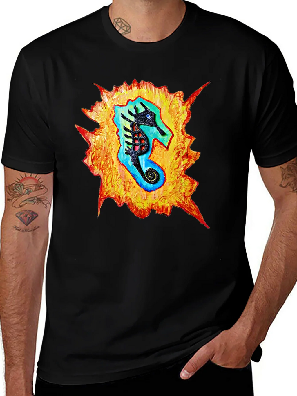 Sea Horse Graphic Black T-Shirt product image 1