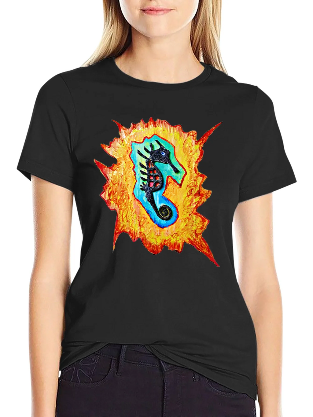 Sea Horse Graphic Black T-Shirt product image 2