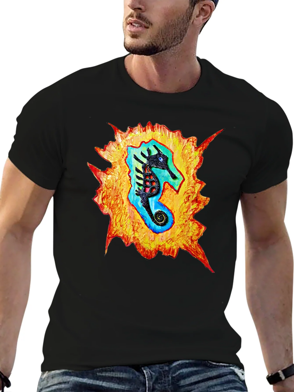 Sea Horse Graphic Black T-Shirt product image 6
