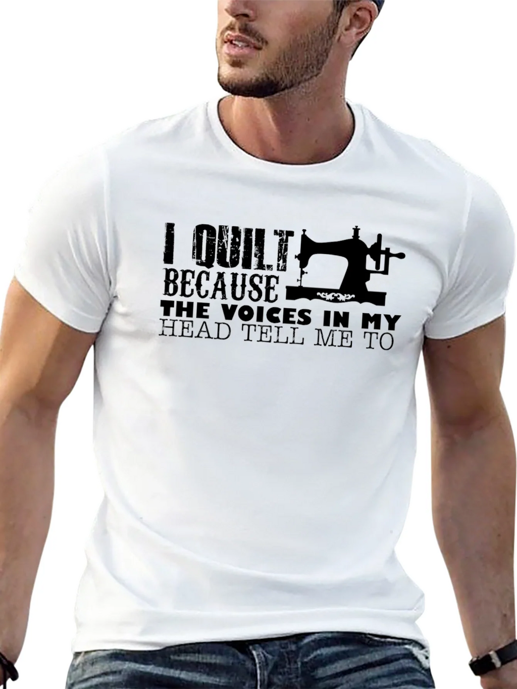 I Quilt Because Voices Tee - Funny Quilting T-Shirt product image 12