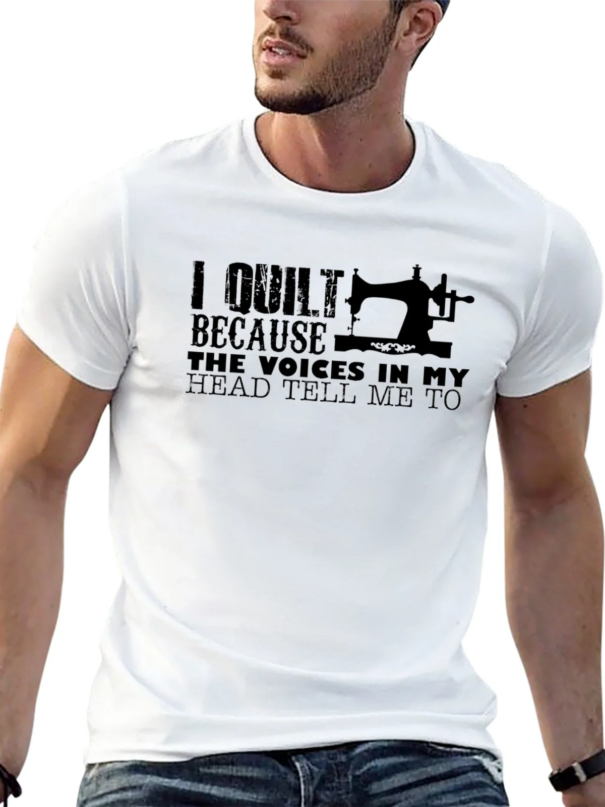 I Quilt Because Voices Tee - Funny Quilting T-Shirt product image 12