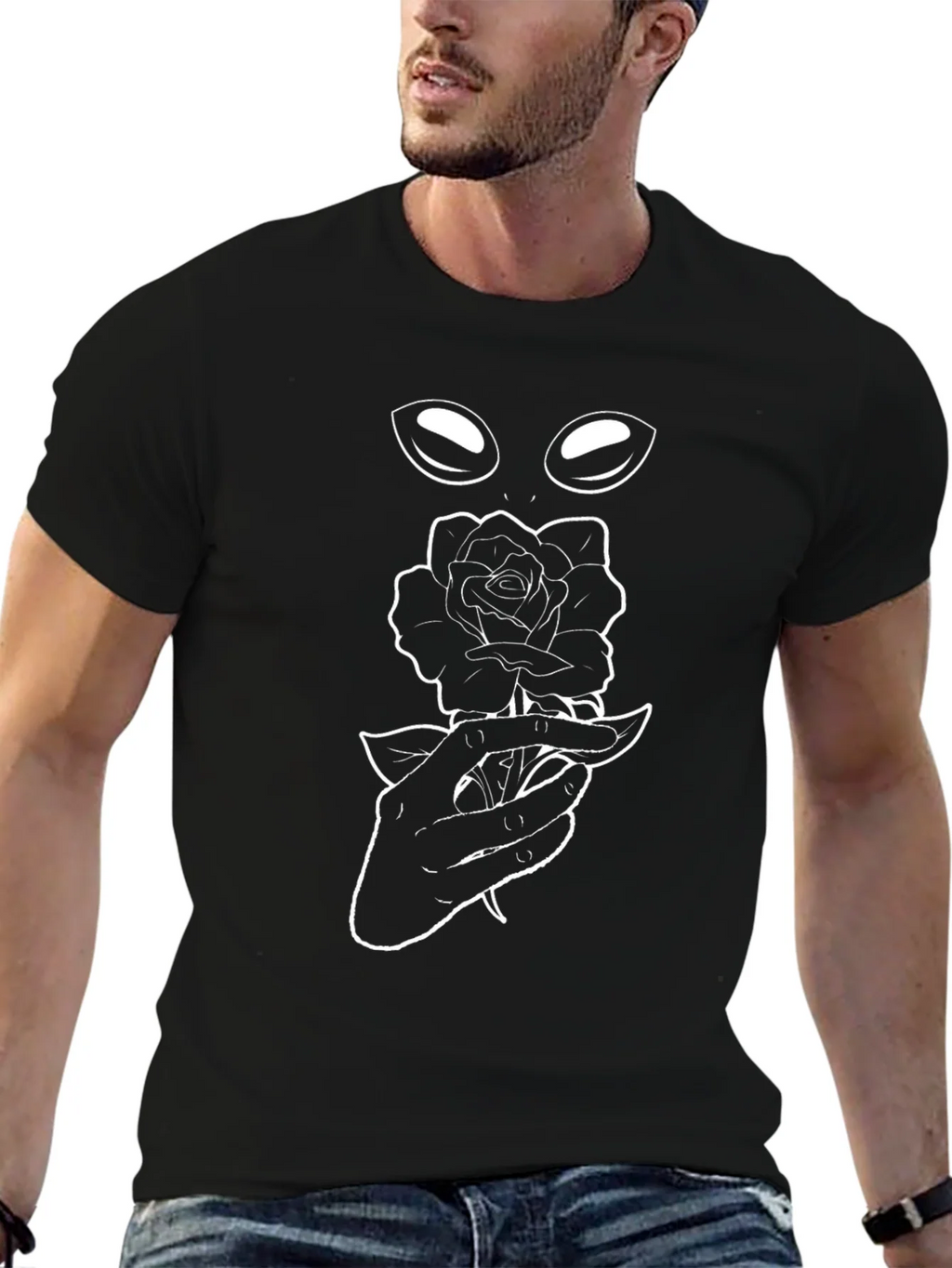 Alien Rose Graphic Tee - Black Cotton T-Shirt product image 6
