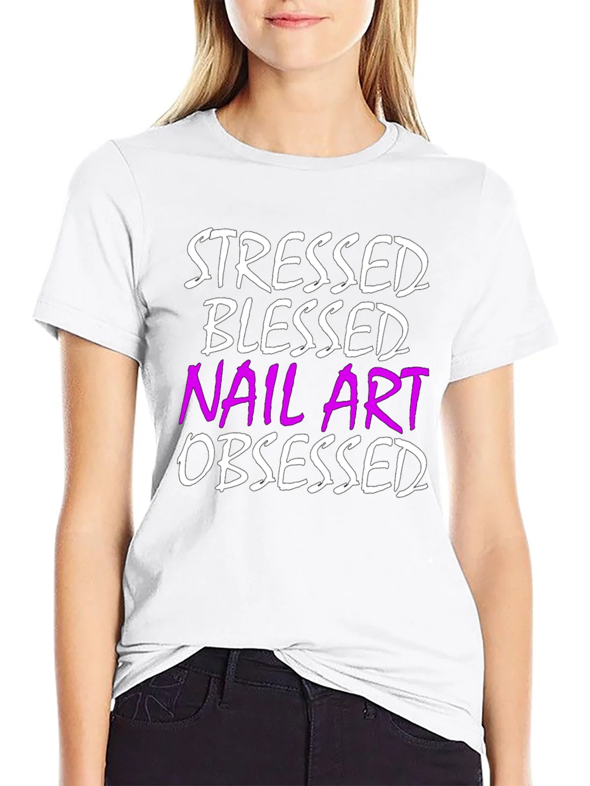 Stressed Blessed Nail Art Obsessed T-Shirt product image 8