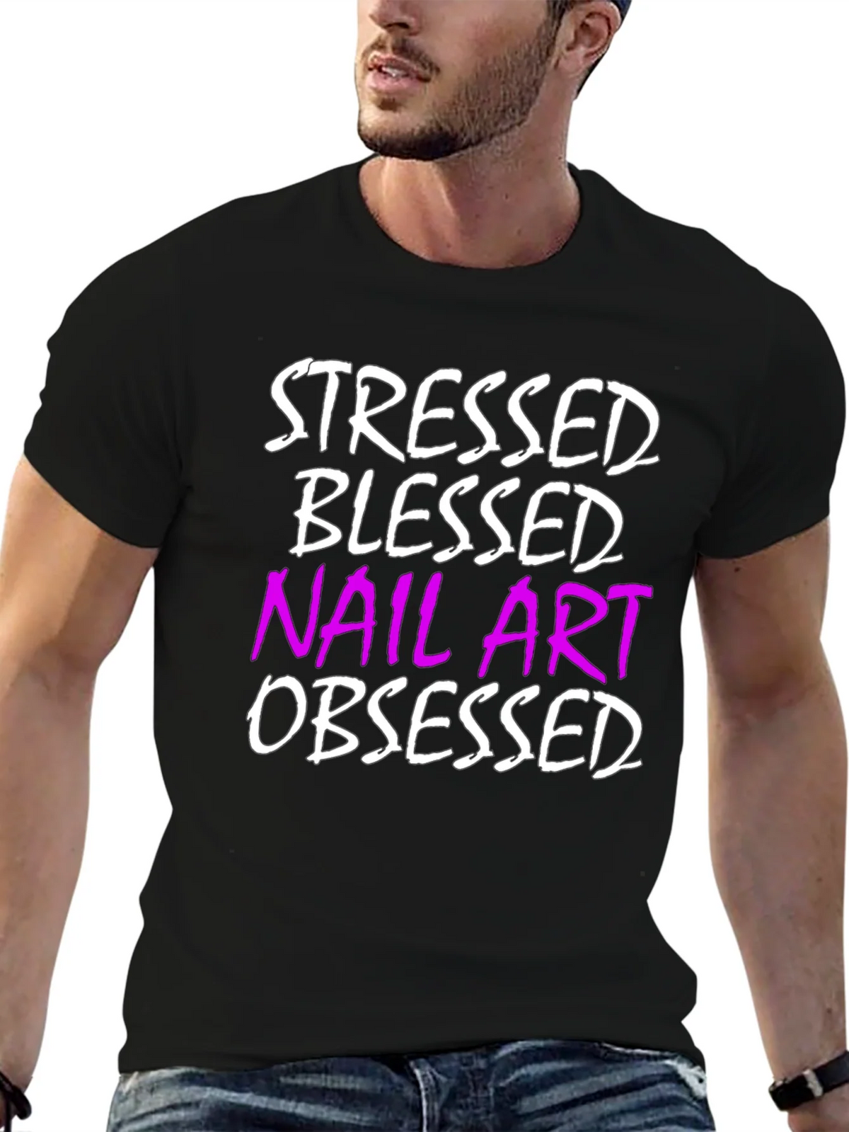 Stressed Blessed Nail Art Obsessed T-Shirt product image 6