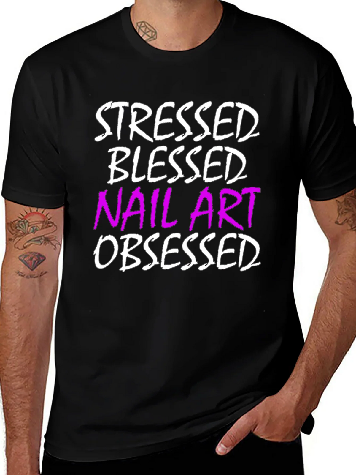 Stressed Blessed Nail Art Obsessed T-Shirt product image 1