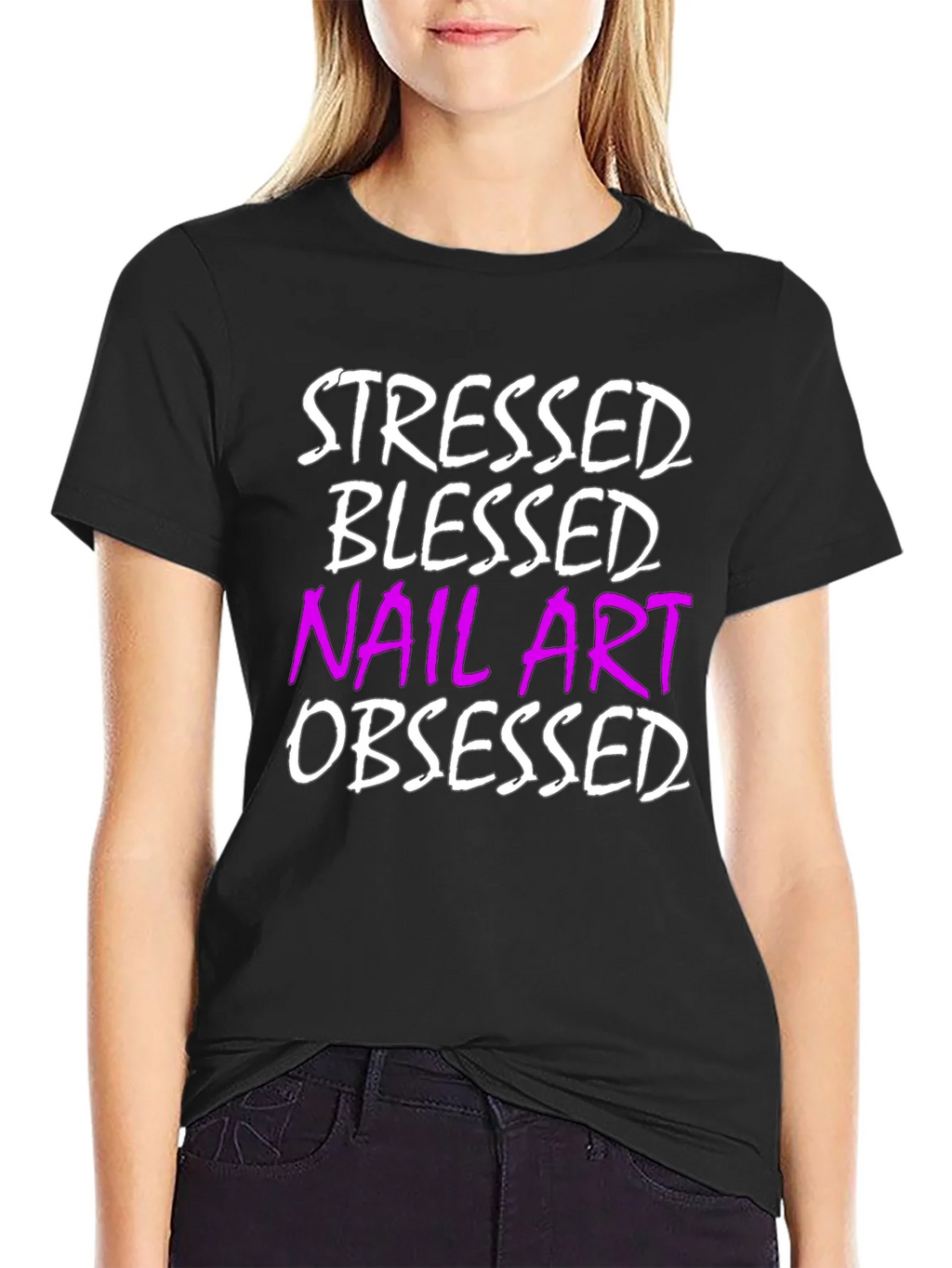 Stressed Blessed Nail Art Obsessed T-Shirt product image 2