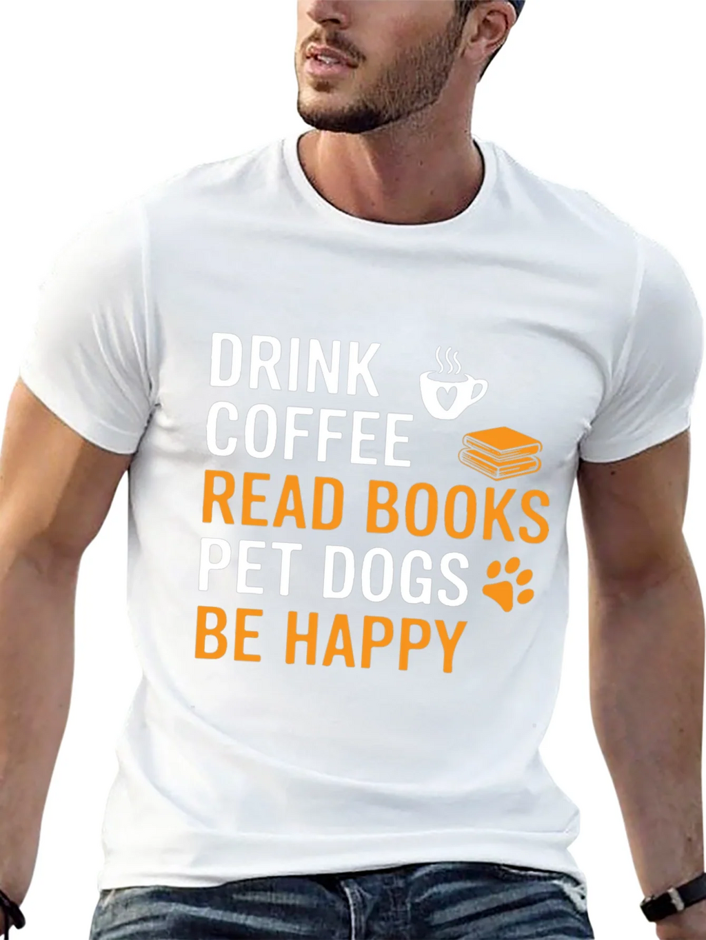 Drink Coffee Read Books Pet Dogs Be Happy T-Shirt product image 4