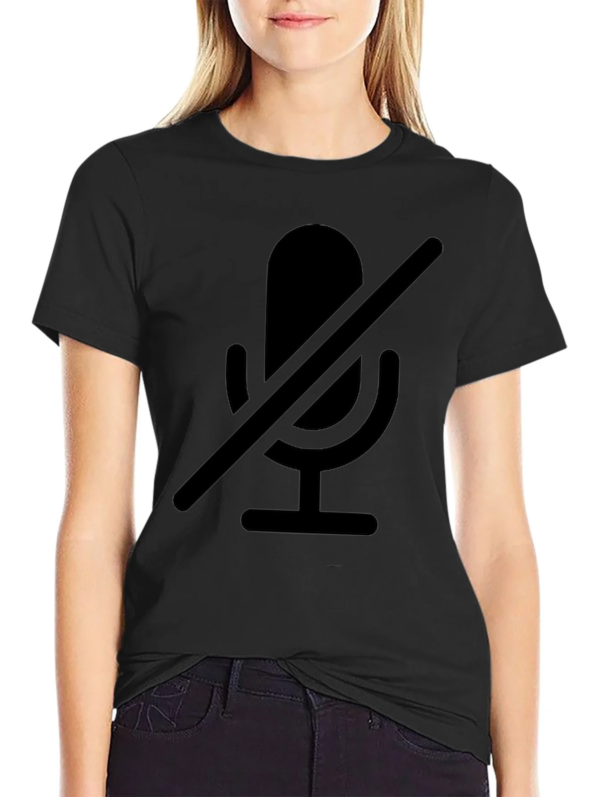 Muted Microphone Graphic Tee - Black Cotton Comfort product image 2