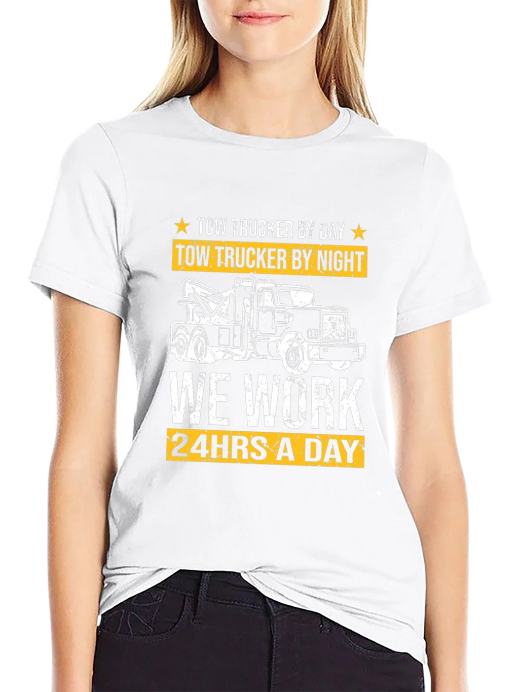 Tow Trucker By Day & Night Black Graphic T-Shirt product image 4