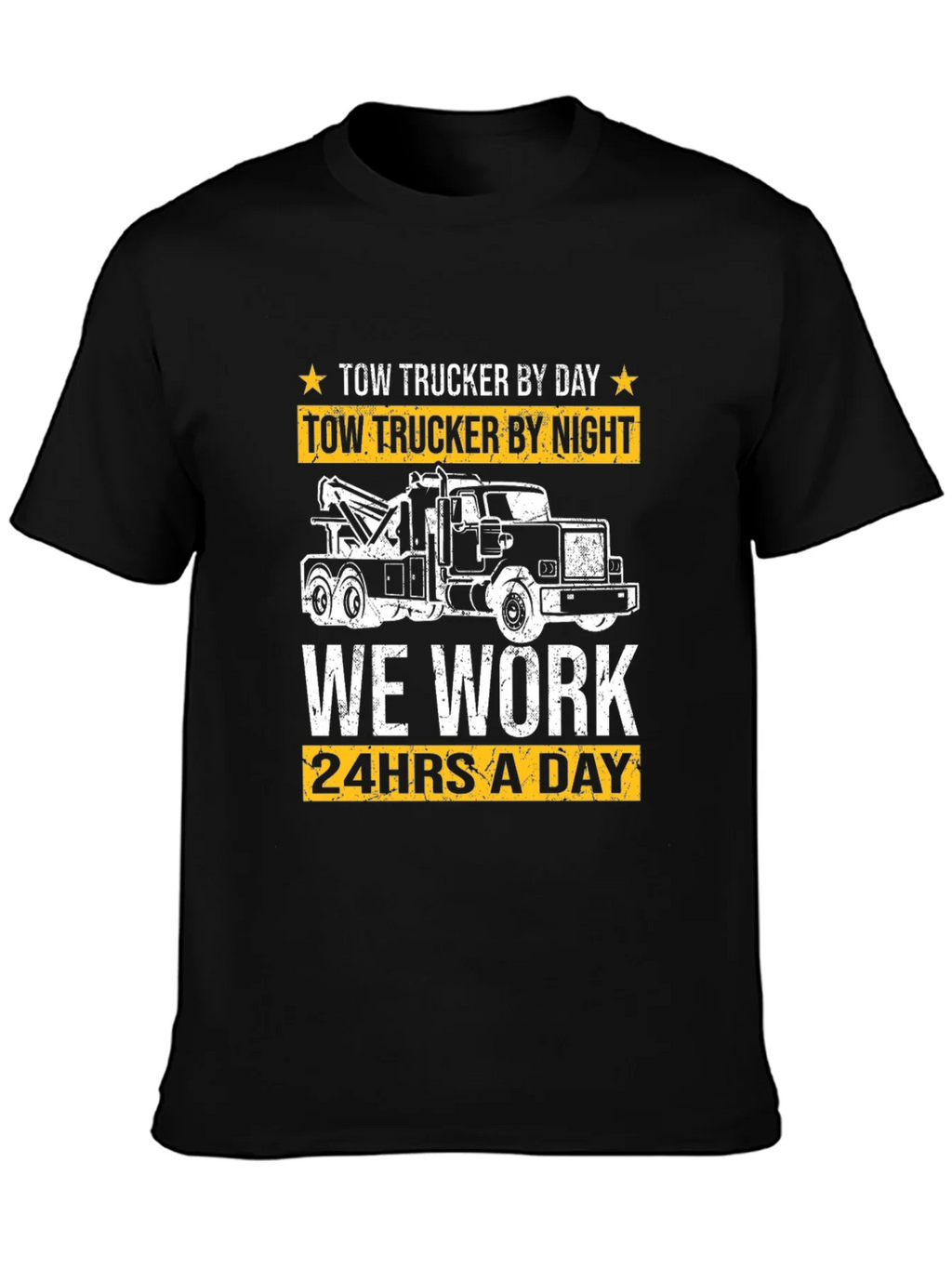 Tow Trucker By Day & Night Black Graphic T-Shirt product image 2