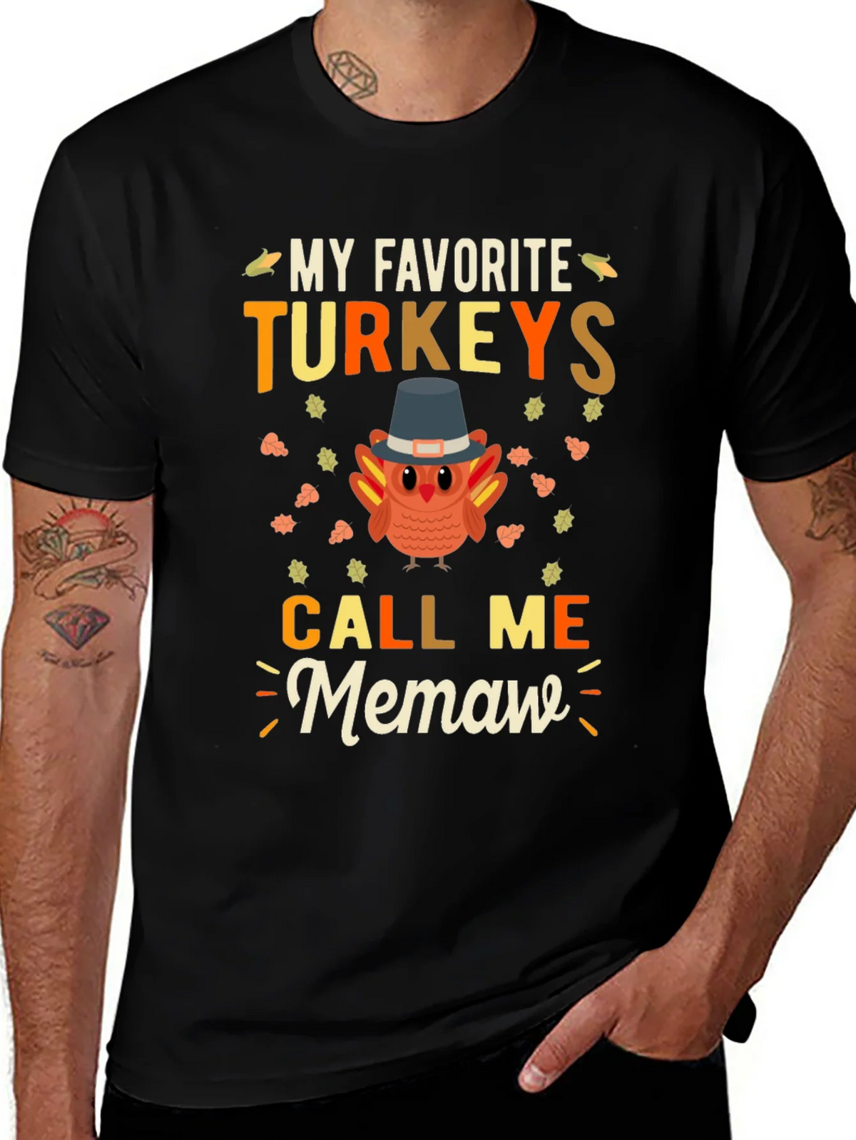 My Favorite Turkeys Call Me Memaw Thanksgiving T-Shirt product image 1