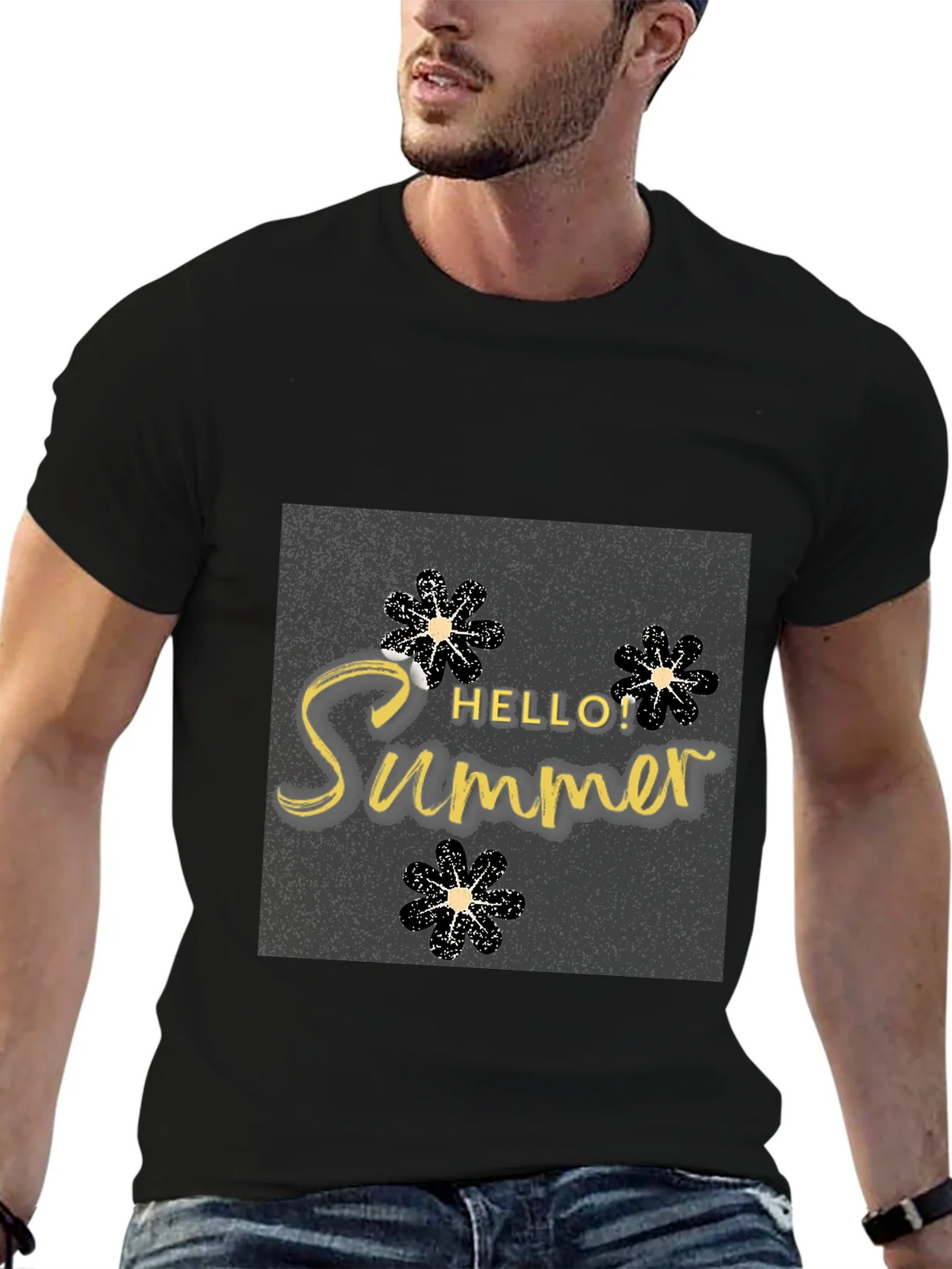 Hello Summer Black T-Shirt Graphic Tee product image 6