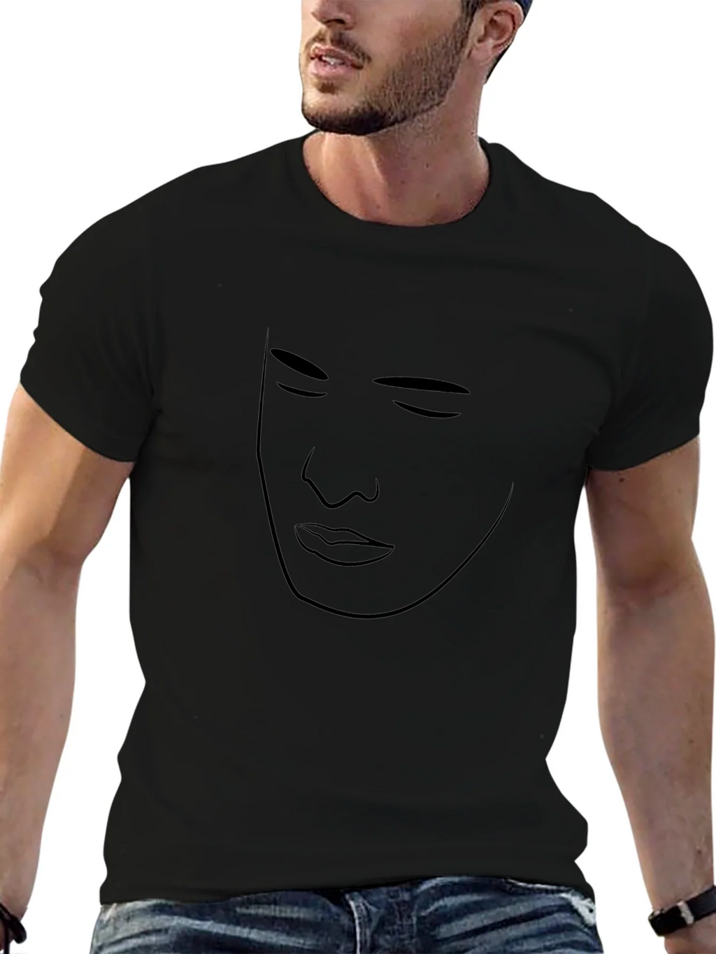 Minimalist Face Outline Black T-Shirt product image 6