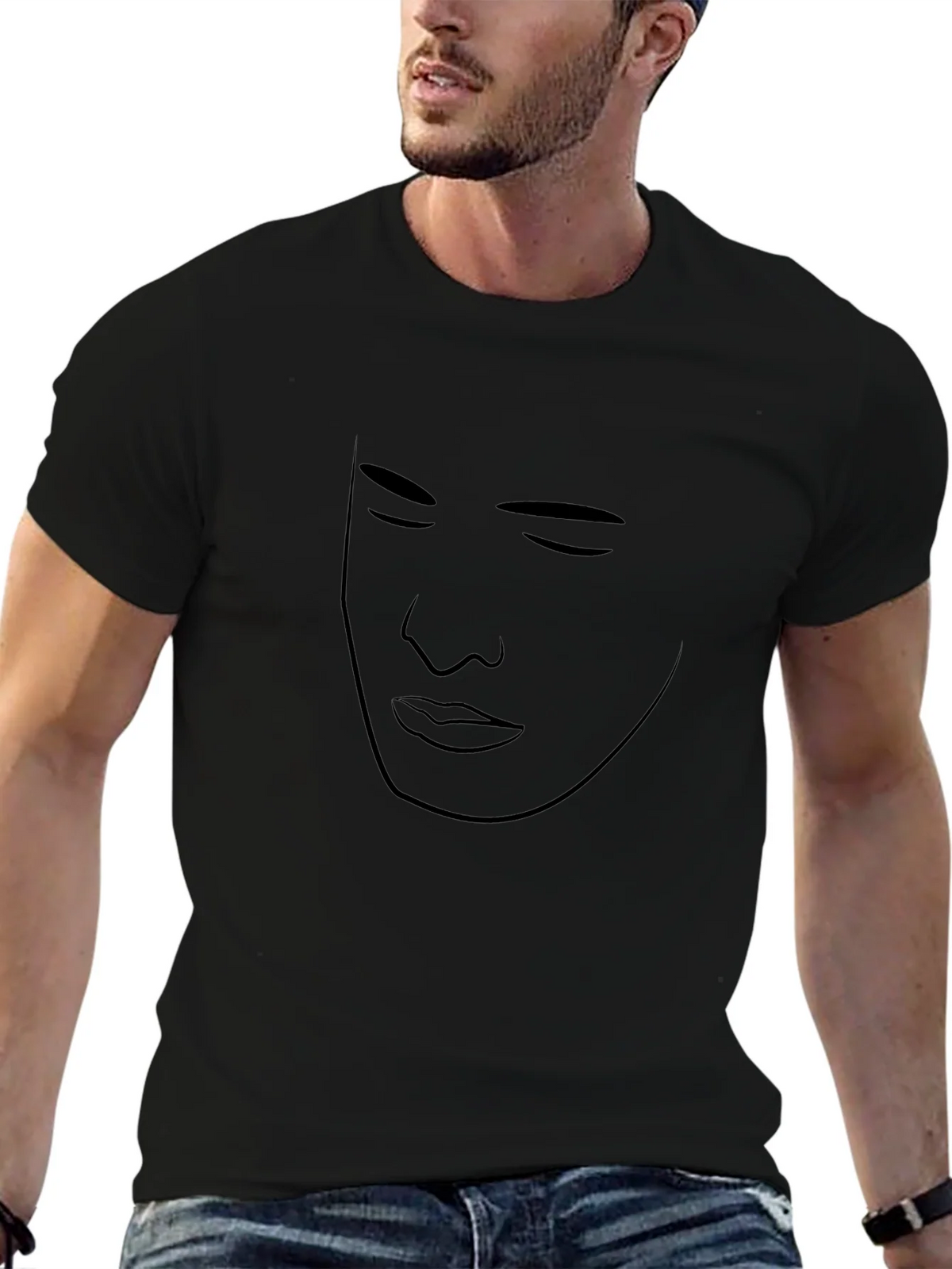 Minimalist Face Outline Black T-Shirt product image 6