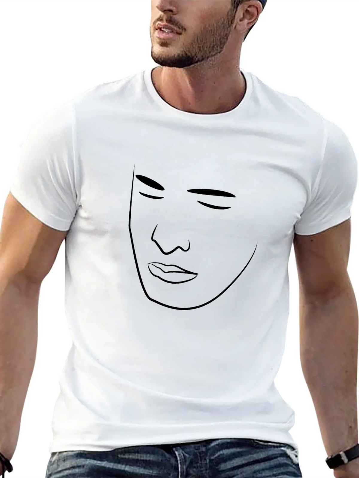 Minimalist Face Outline Black T-Shirt product image 12