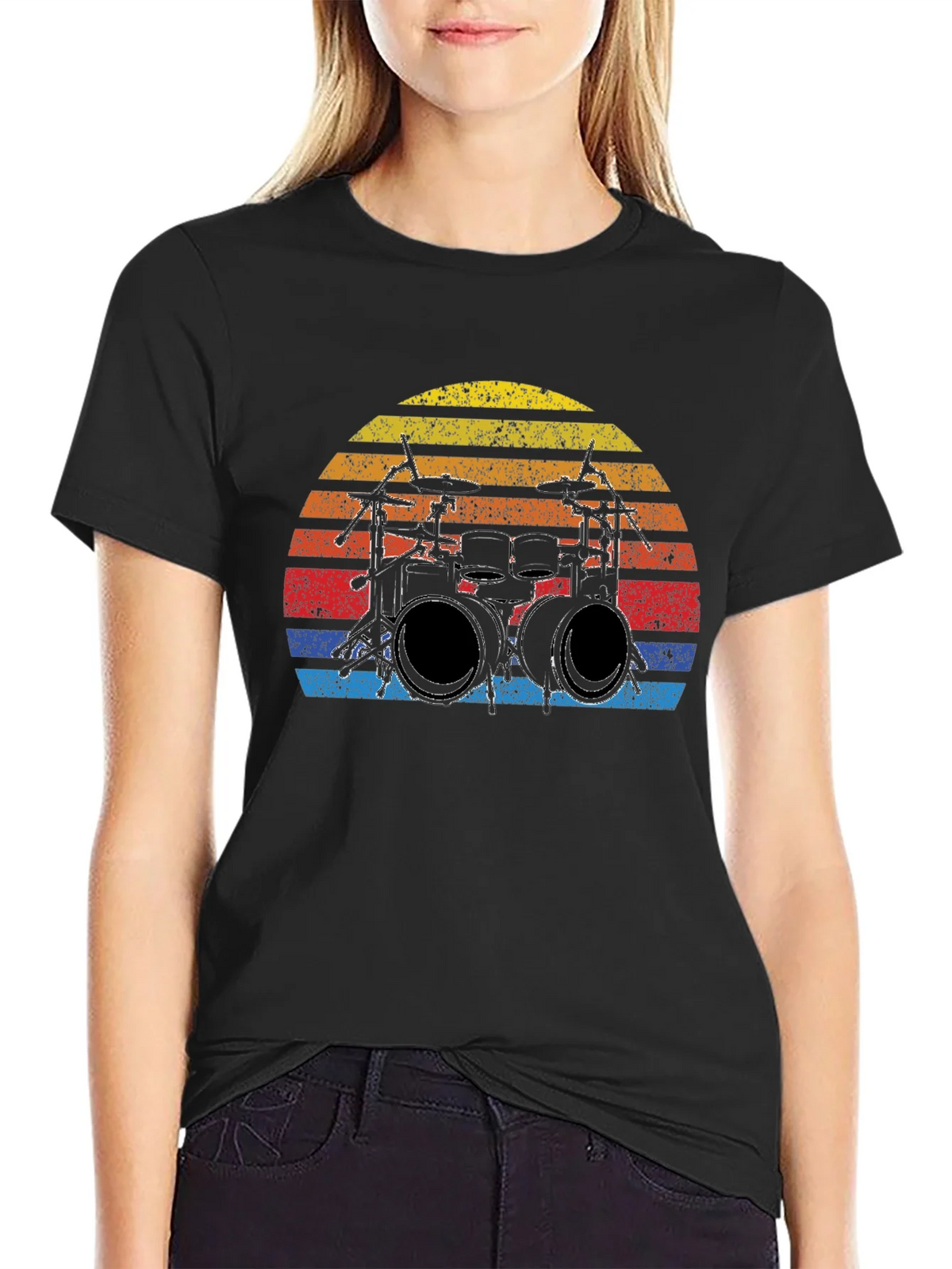 Drum Set Sunset Graphic T-Shirt - Vintage Music Tee product image 2