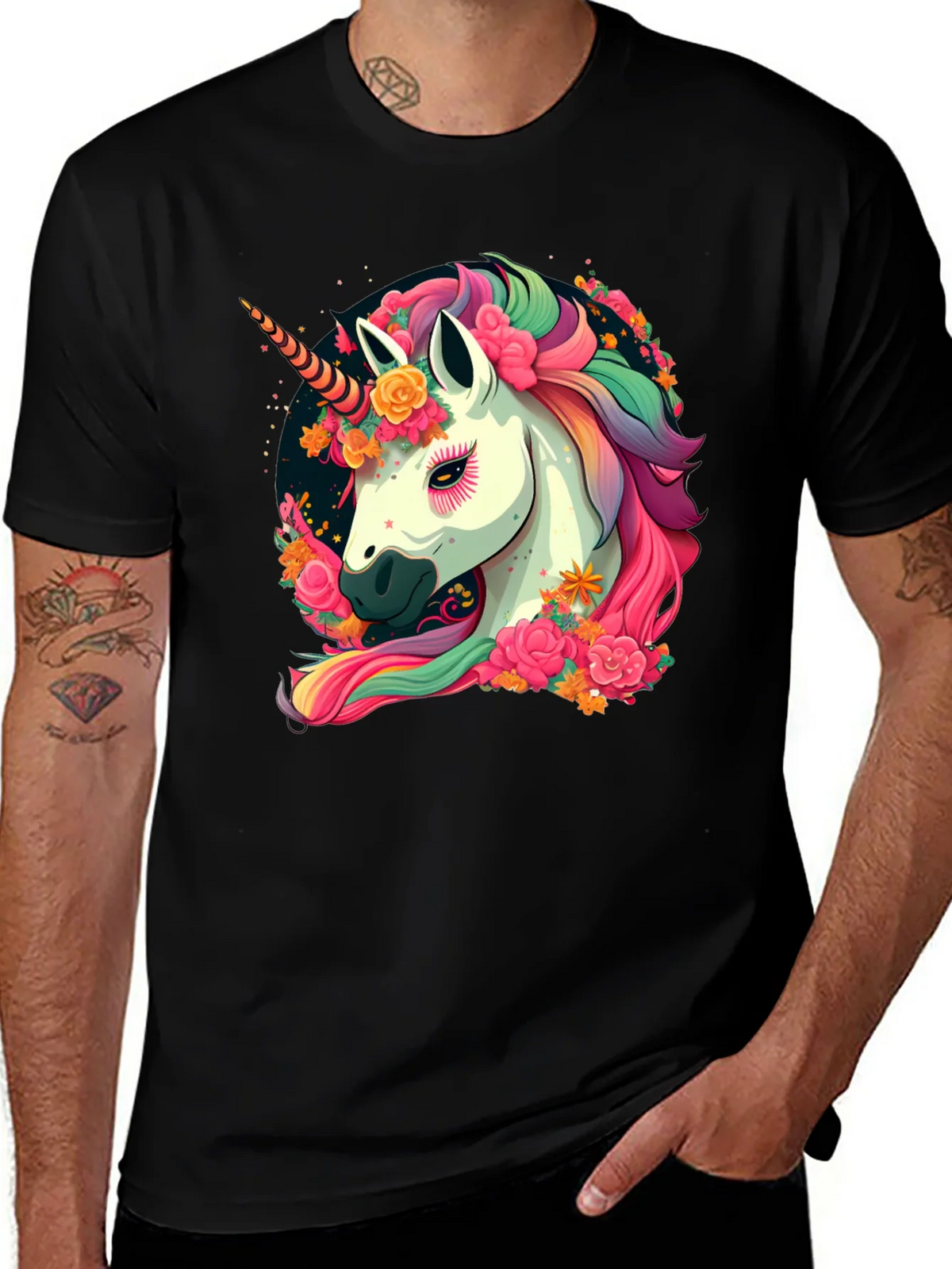Unicorn Floral Black T-Shirt product image 1
