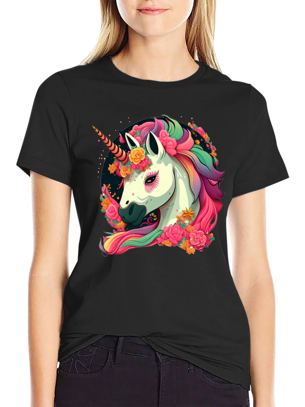 Unicorn Floral Black T-Shirt product image 2