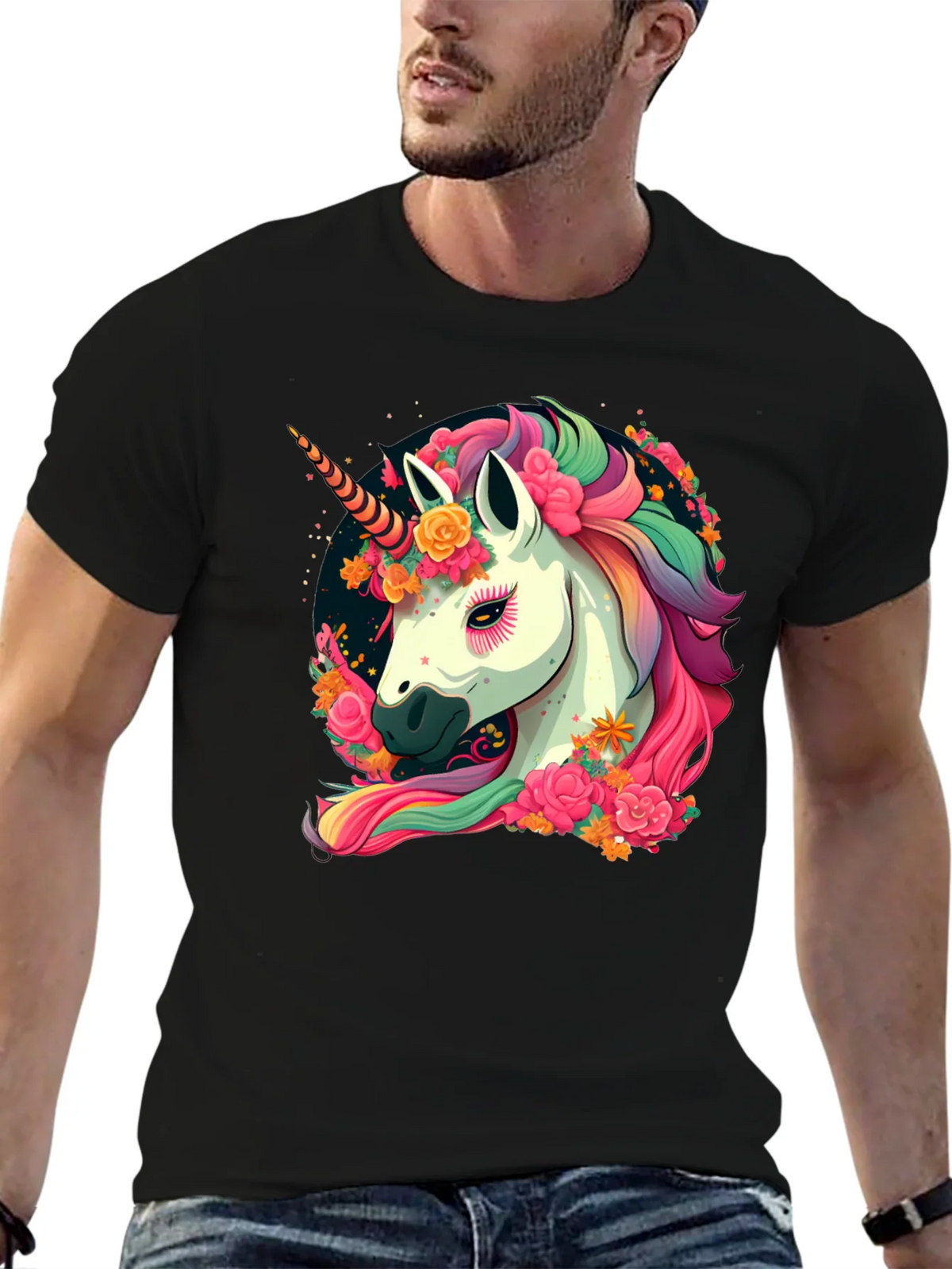 Unicorn Floral Black T-Shirt product image 6