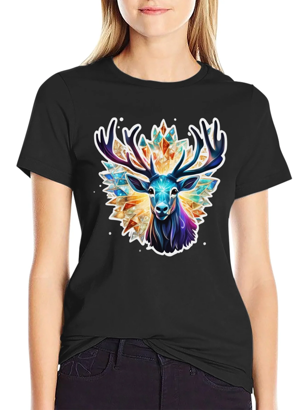 Geometric Deer Graphic Tee - Black product image 2
