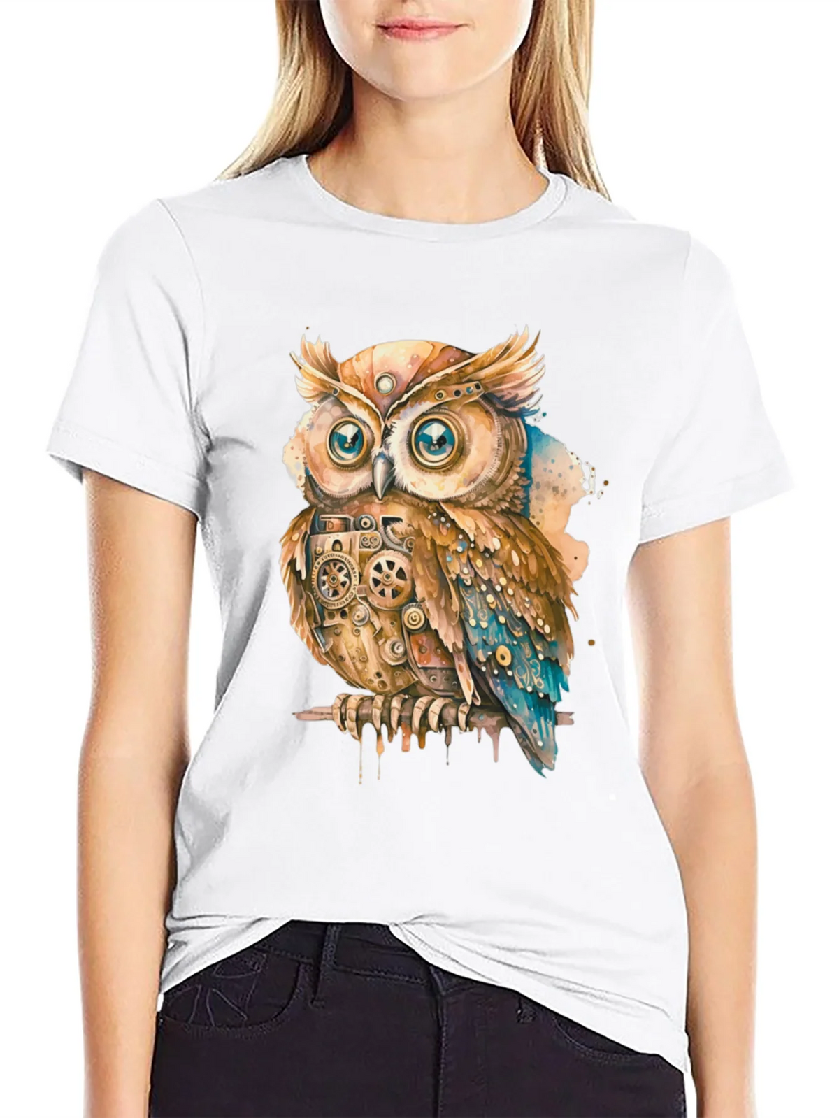 Steampunk Owl Graphic Print T-Shirt product image 6