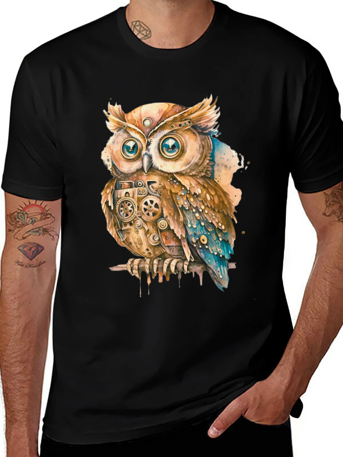 Steampunk Owl Graphic Print T-Shirt product image 1