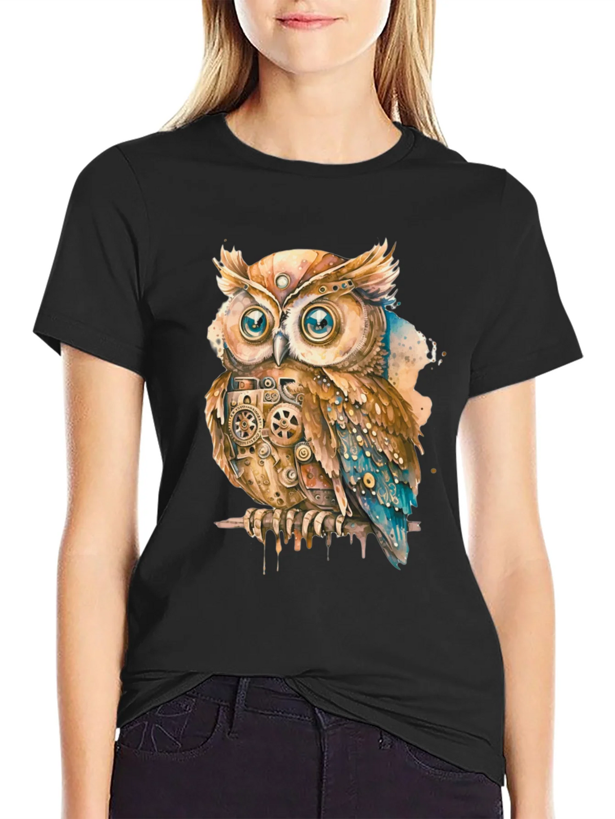 Steampunk Owl Graphic Print T-Shirt product image 2
