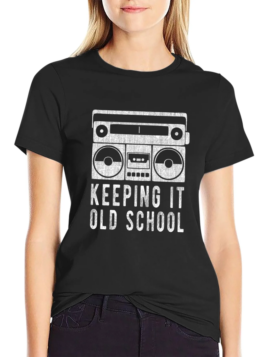 Retro Boombox Keeping It Old School Black T-Shirt product image 2