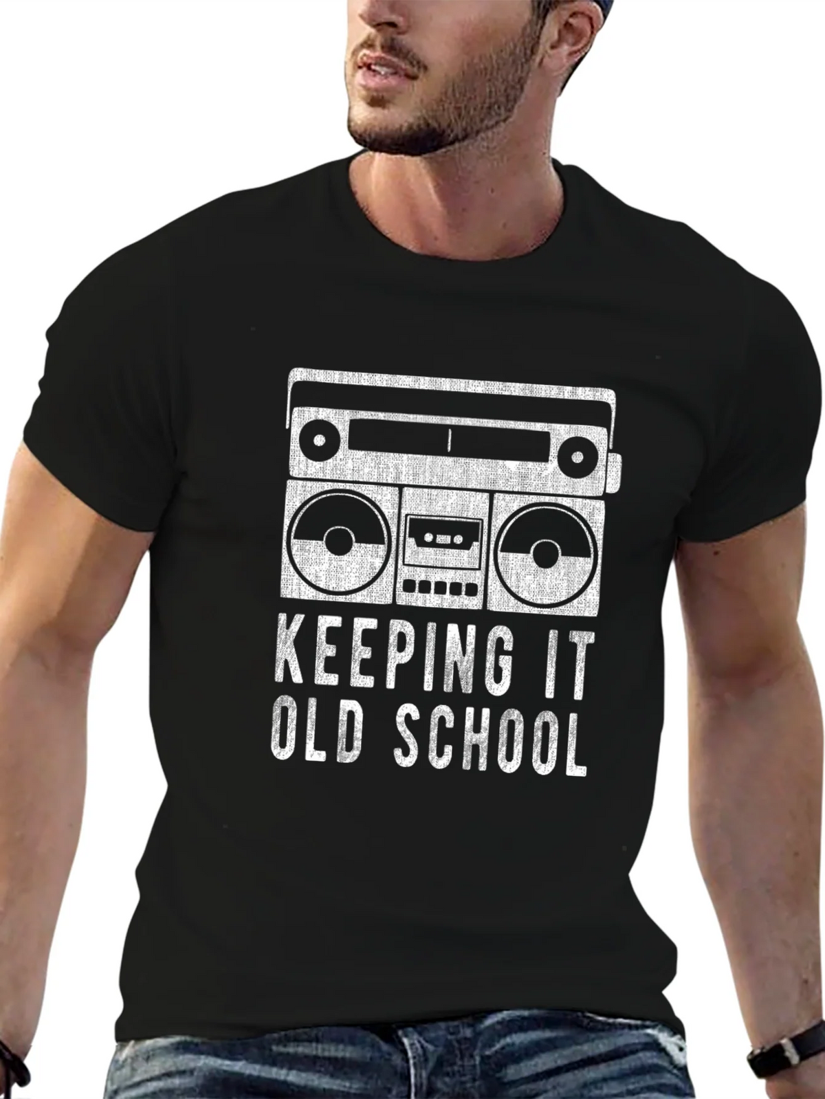 Retro Boombox Keeping It Old School Black T-Shirt product image 6