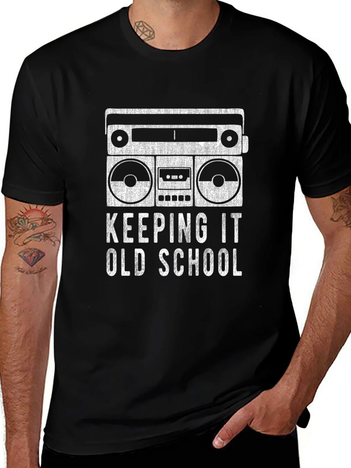 Retro Boombox Keeping It Old School Black T-Shirt product image 1