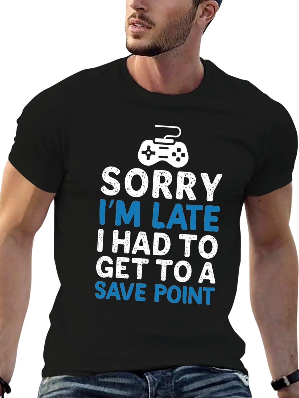 Gamer T-Shirt - Sorry Im Late Save Point - Black product image 6