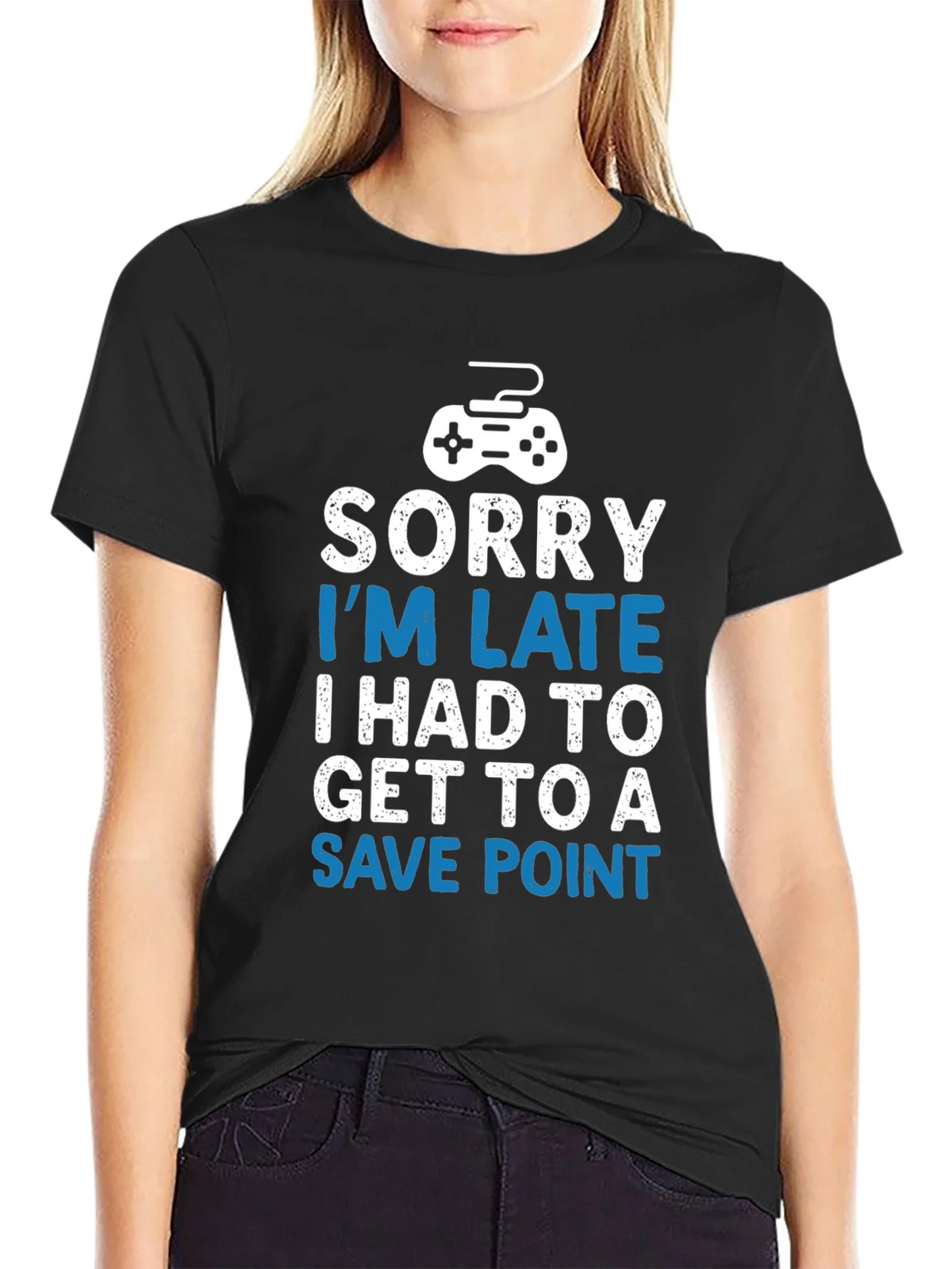 Gamer T-Shirt - Sorry Im Late Save Point - Black product image 2