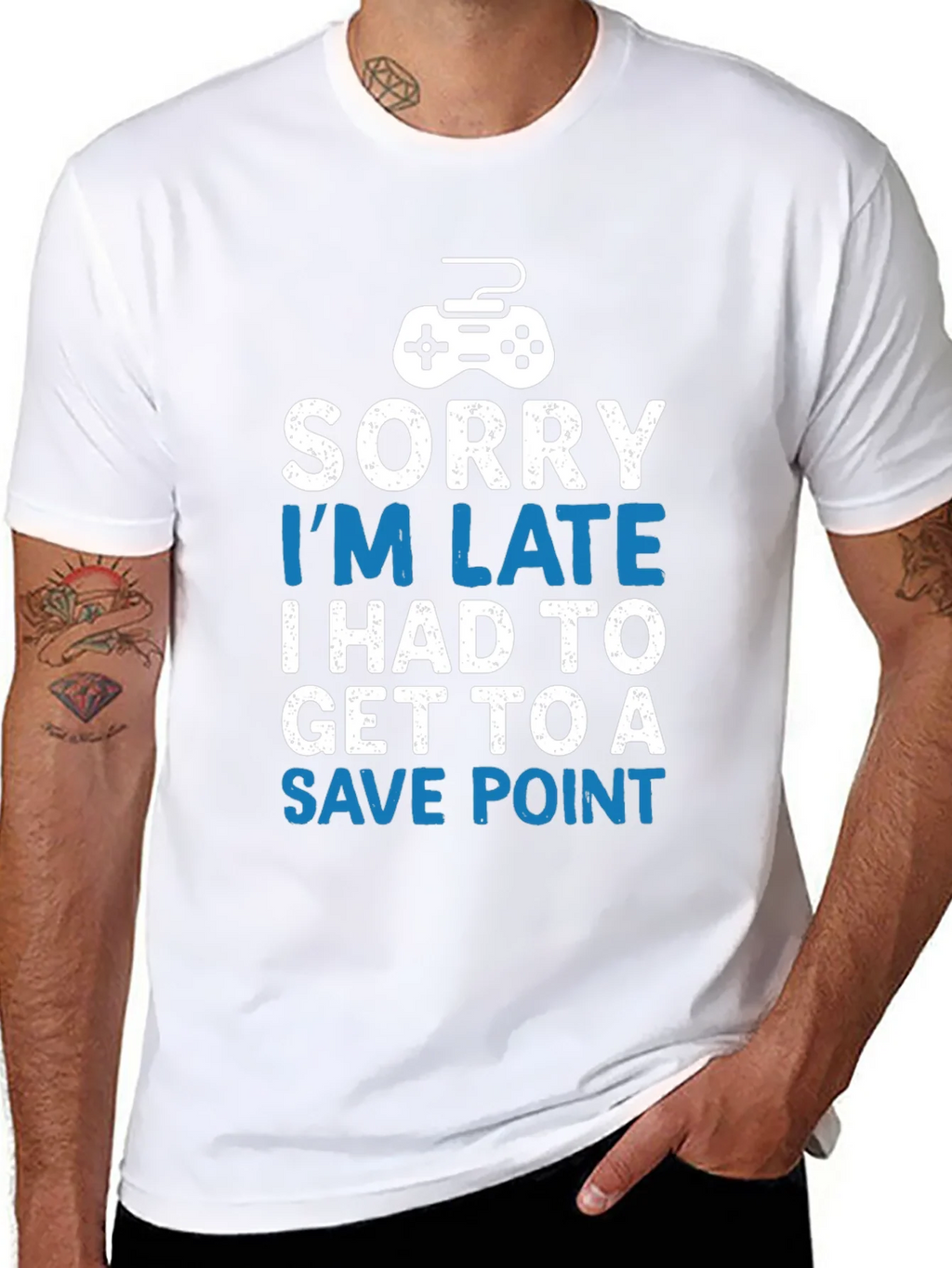 Gamer T-Shirt - Sorry Im Late Save Point - Black product image 7