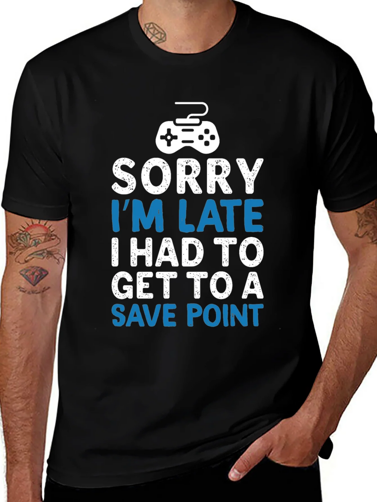 Gamer T-Shirt - Sorry Im Late Save Point - Black product image 1