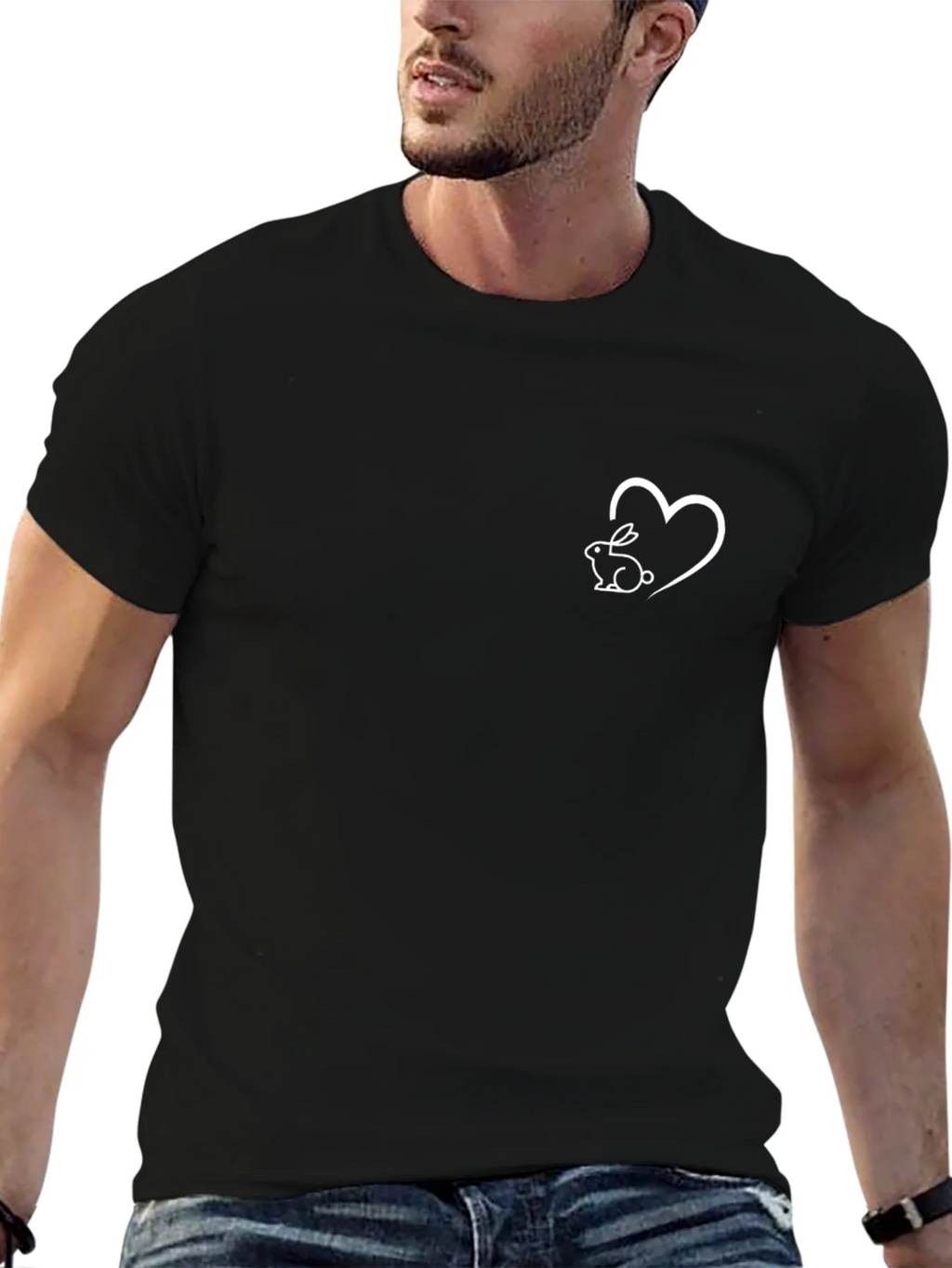 Black T-Shirt with Bunny Heart Graphic product image 6