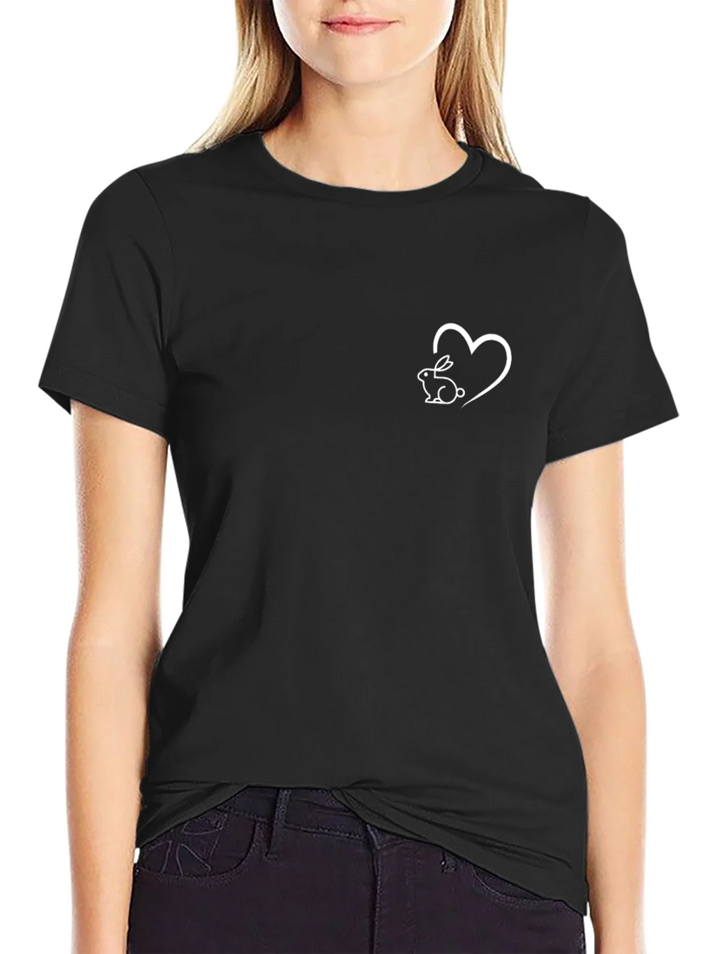 Black T-Shirt with Bunny Heart Graphic product image 2