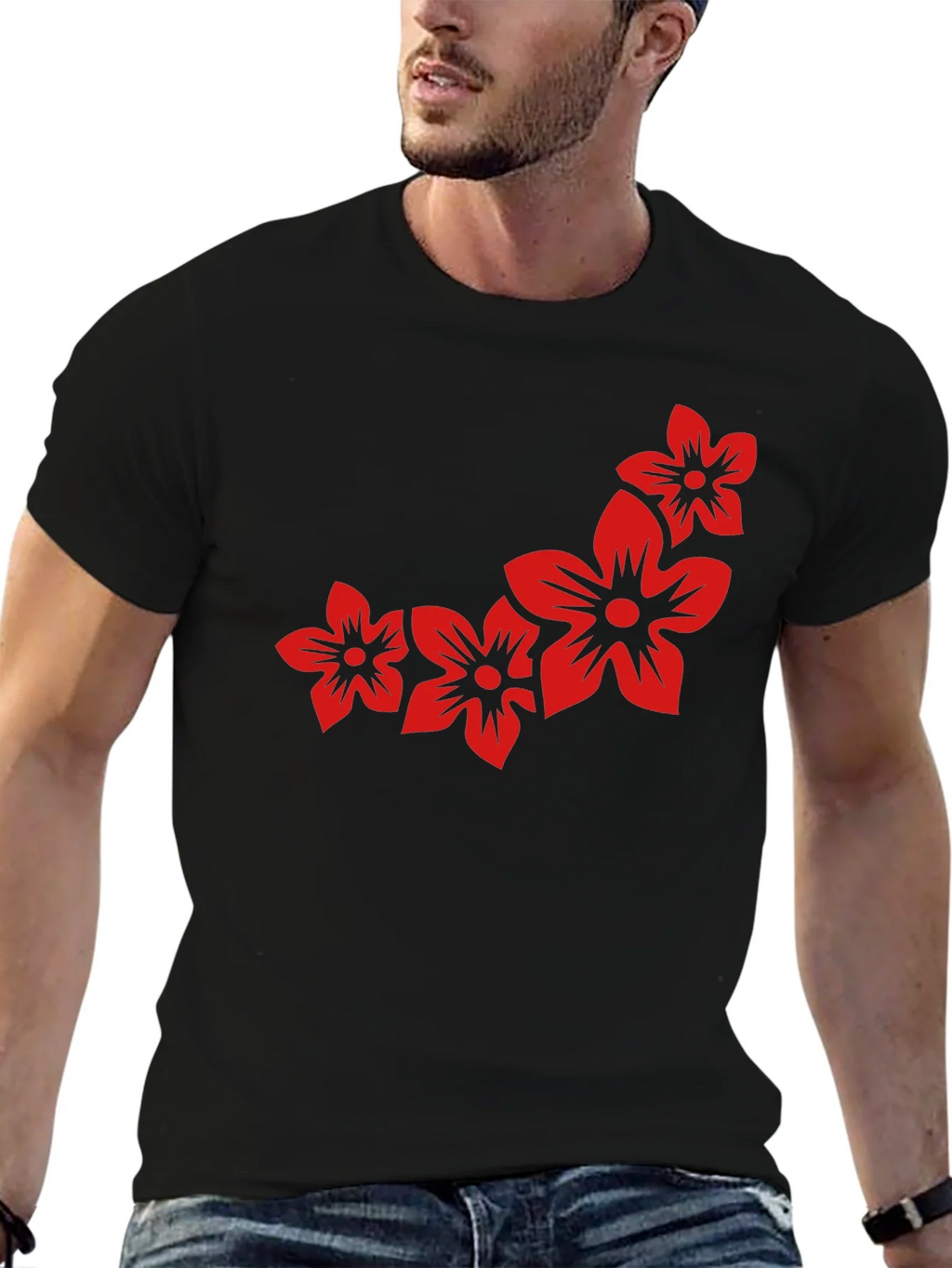 Floral Print Black Casual Tee product image 5