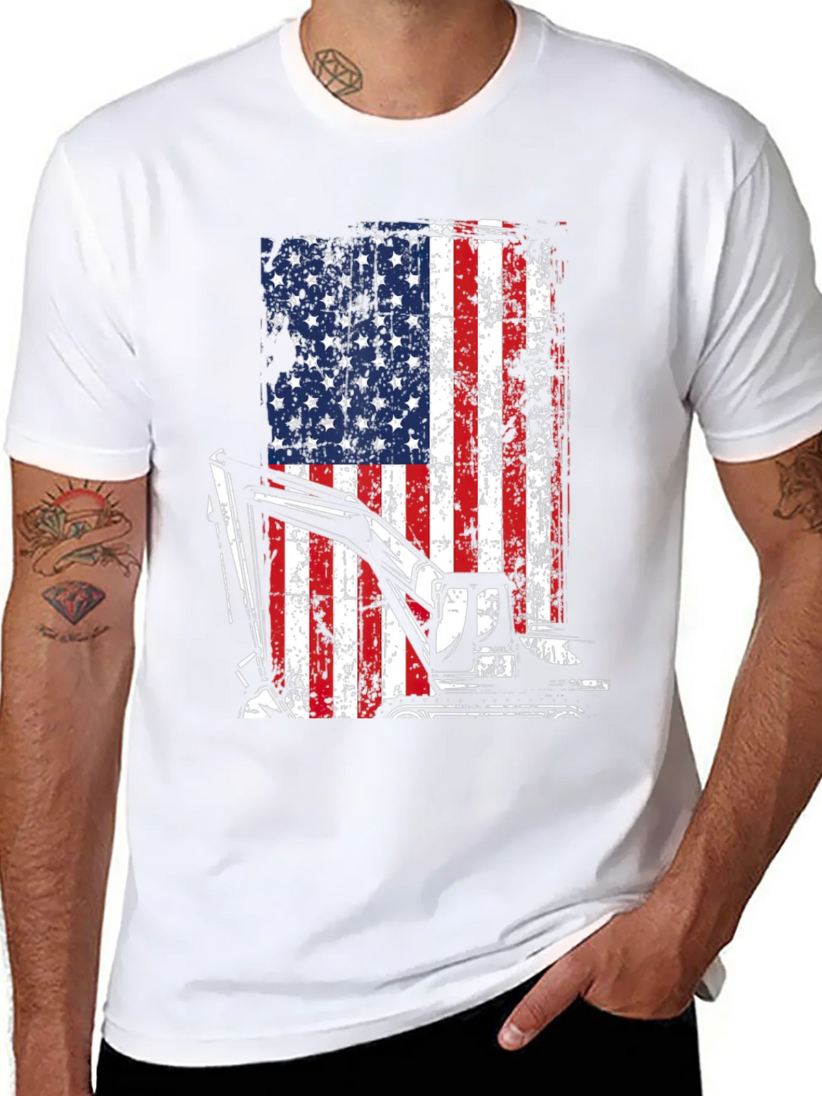 Patriotic Excavator T-Shirt - USA Flag Graphic Tee product image 7