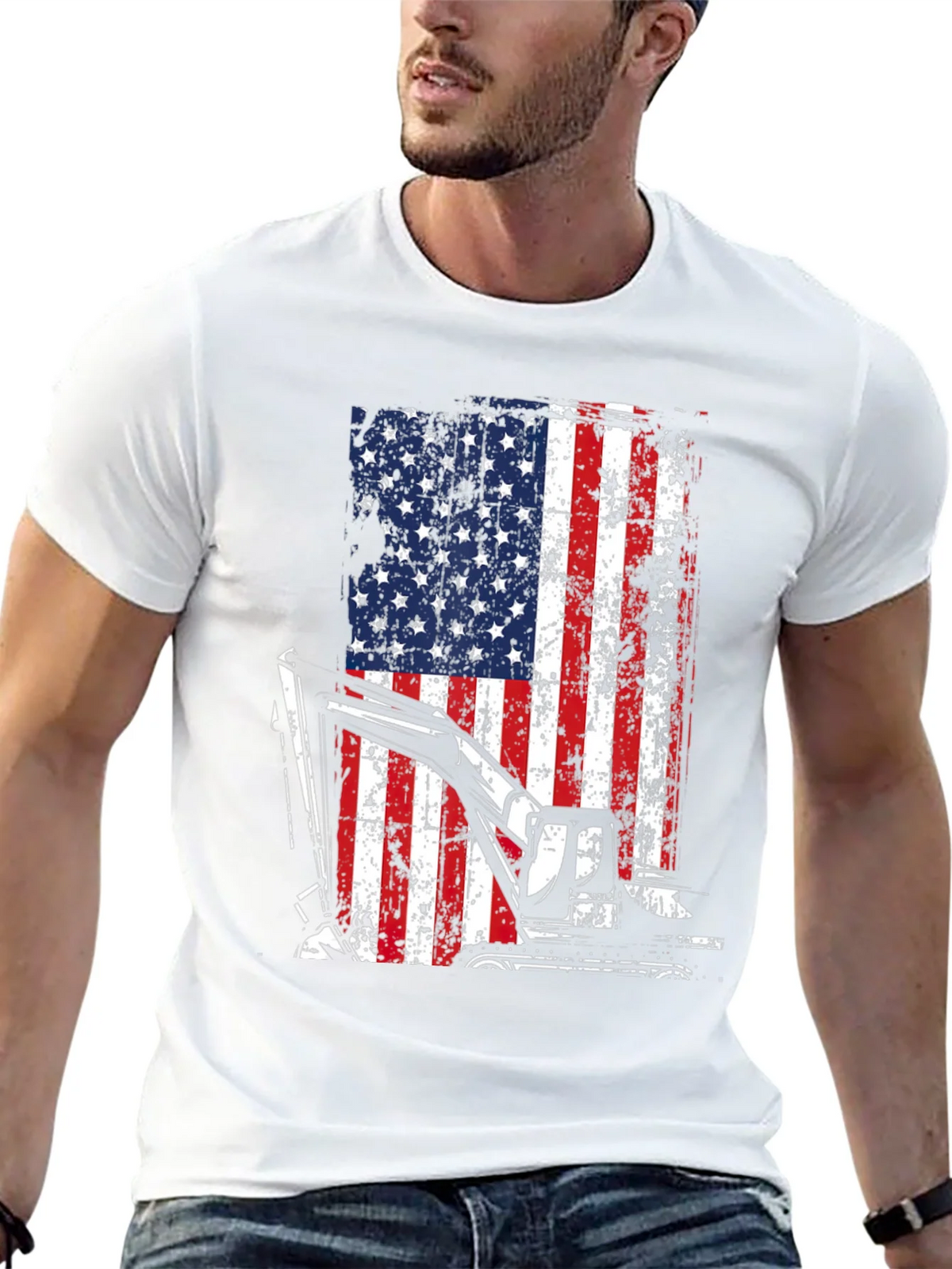Patriotic Excavator T-Shirt - USA Flag Graphic Tee product image 12