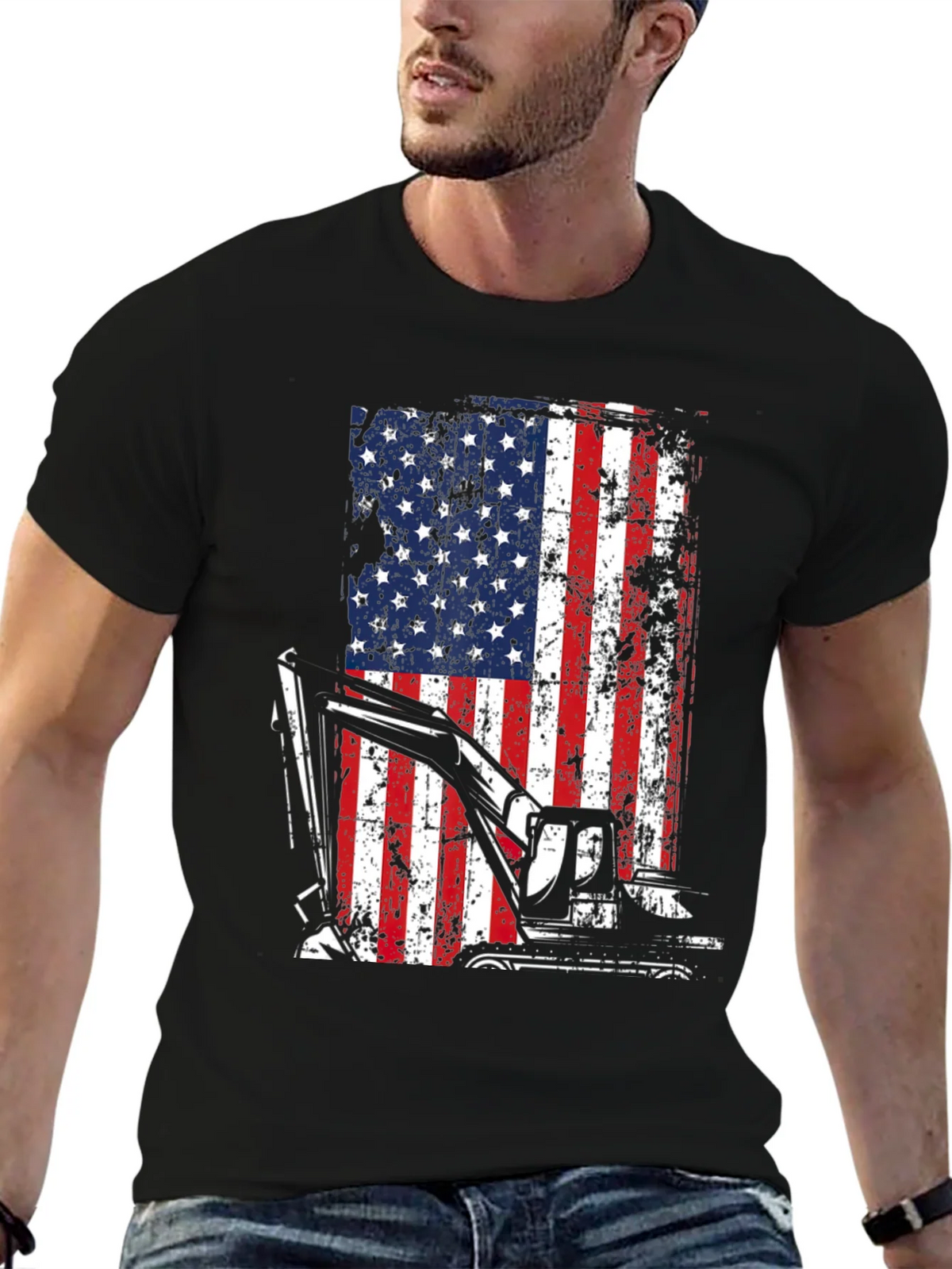 Patriotic Excavator T-Shirt - USA Flag Graphic Tee product image 6