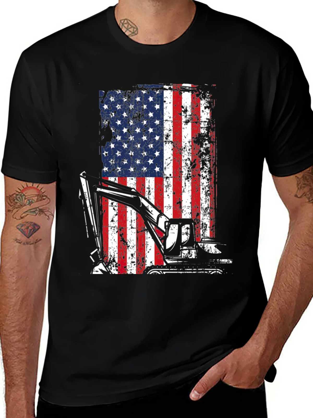 Patriotic Excavator T-Shirt - USA Flag Graphic Tee product image 1
