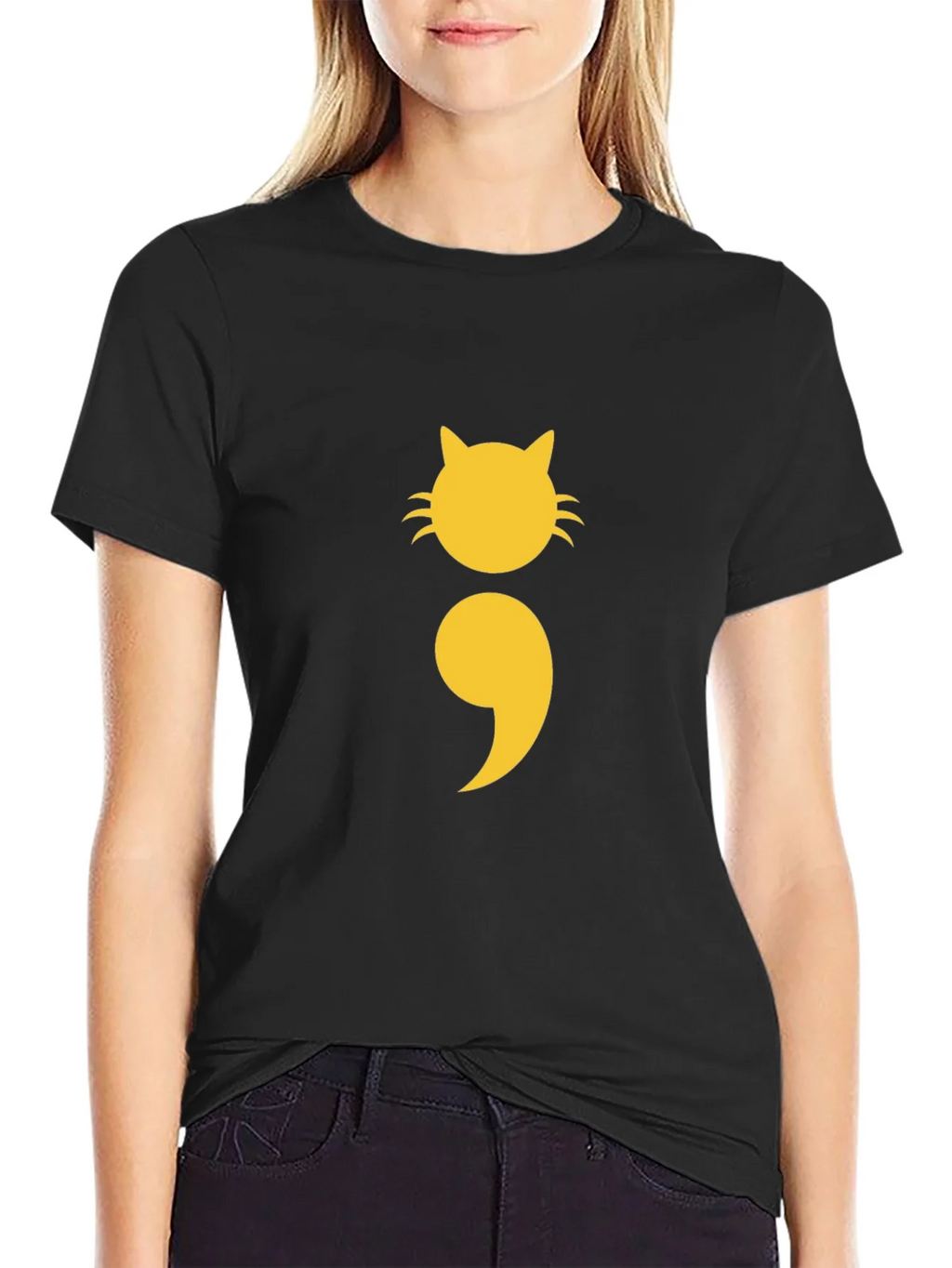 Cat Semicolon Graphic Tee - Black Cotton product image 2