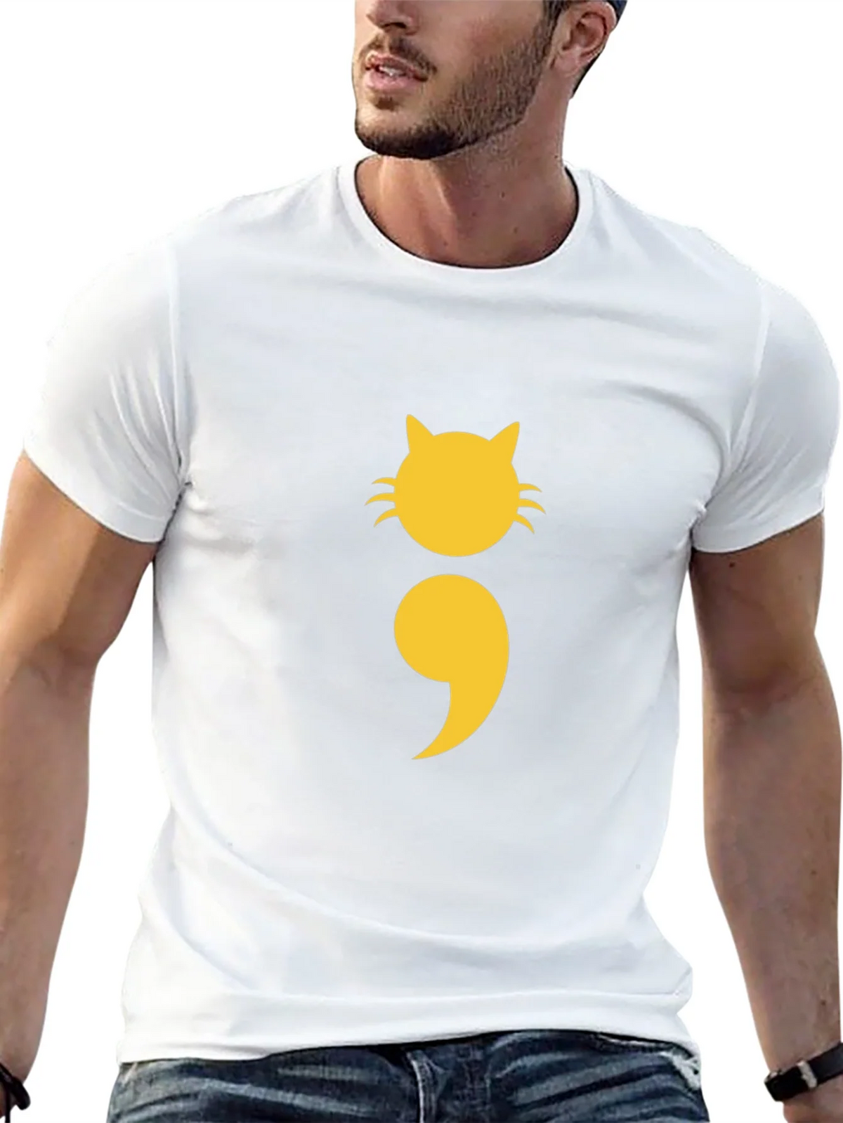 Cat Semicolon Graphic Tee - Black Cotton product image 9