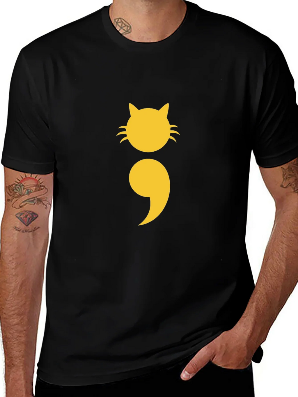 Cat Semicolon Graphic Tee - Black Cotton product image 1