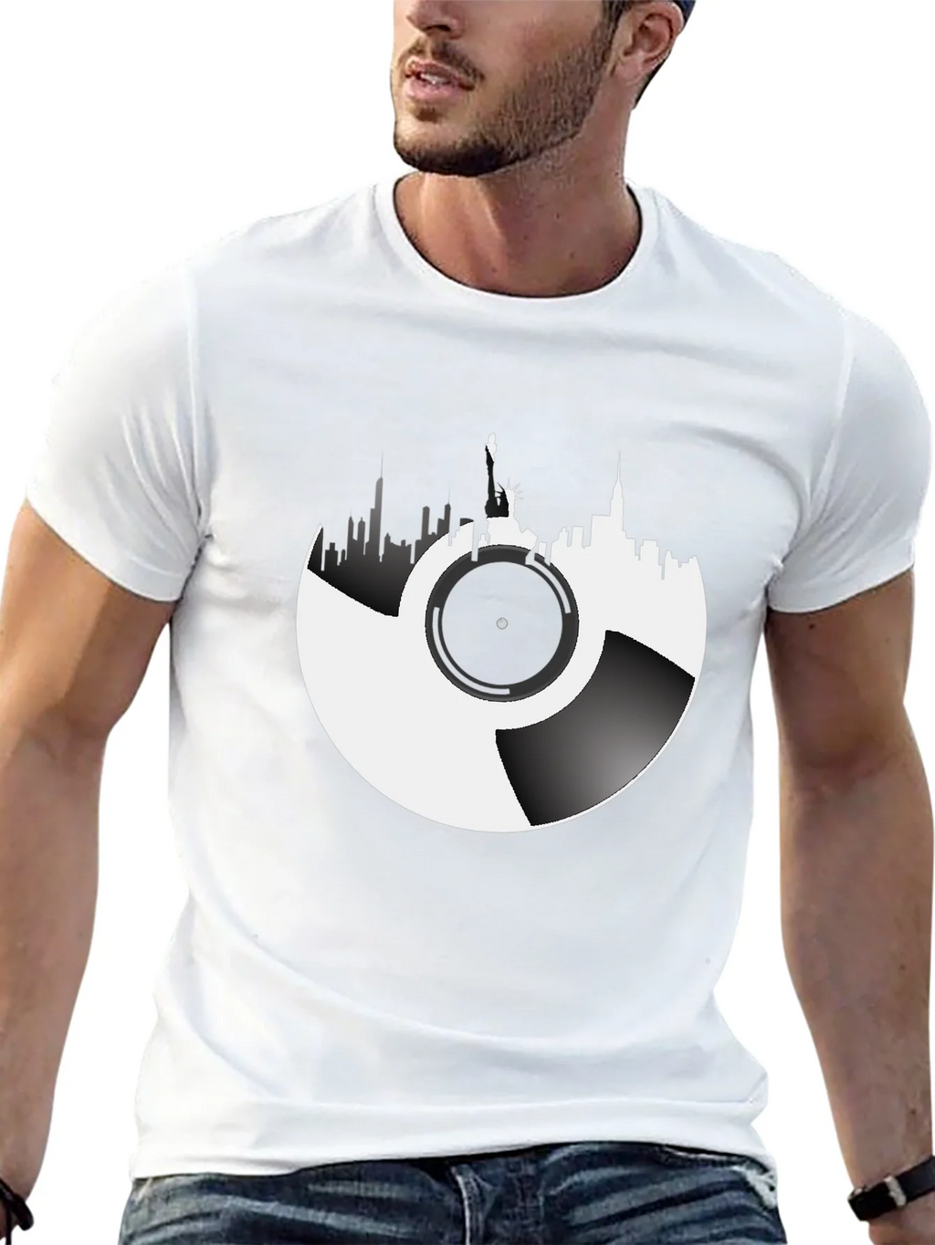 NYC Skyline Vinyl Record Graphic Tee product image 12