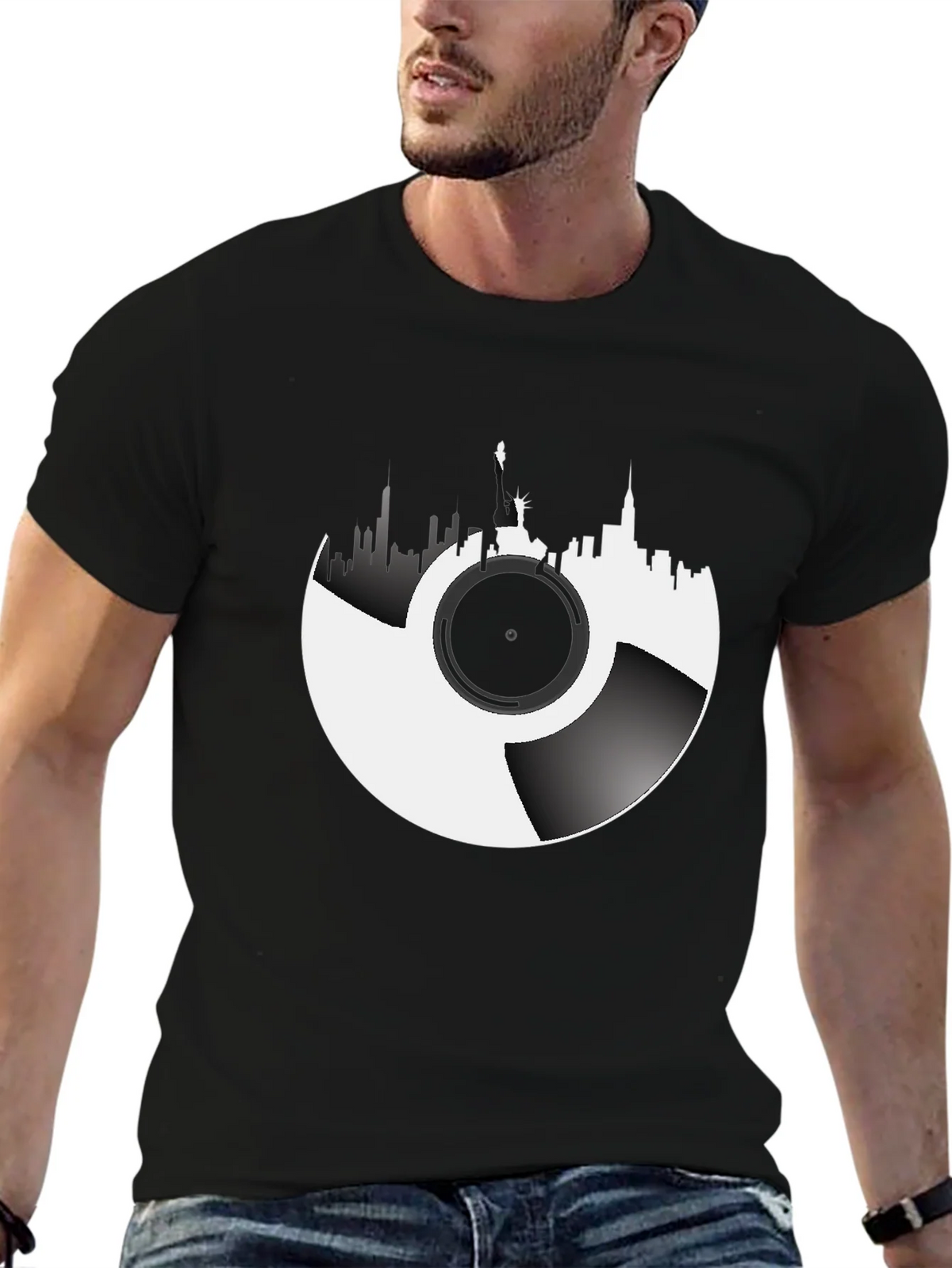 NYC Skyline Vinyl Record Graphic Tee product image 6